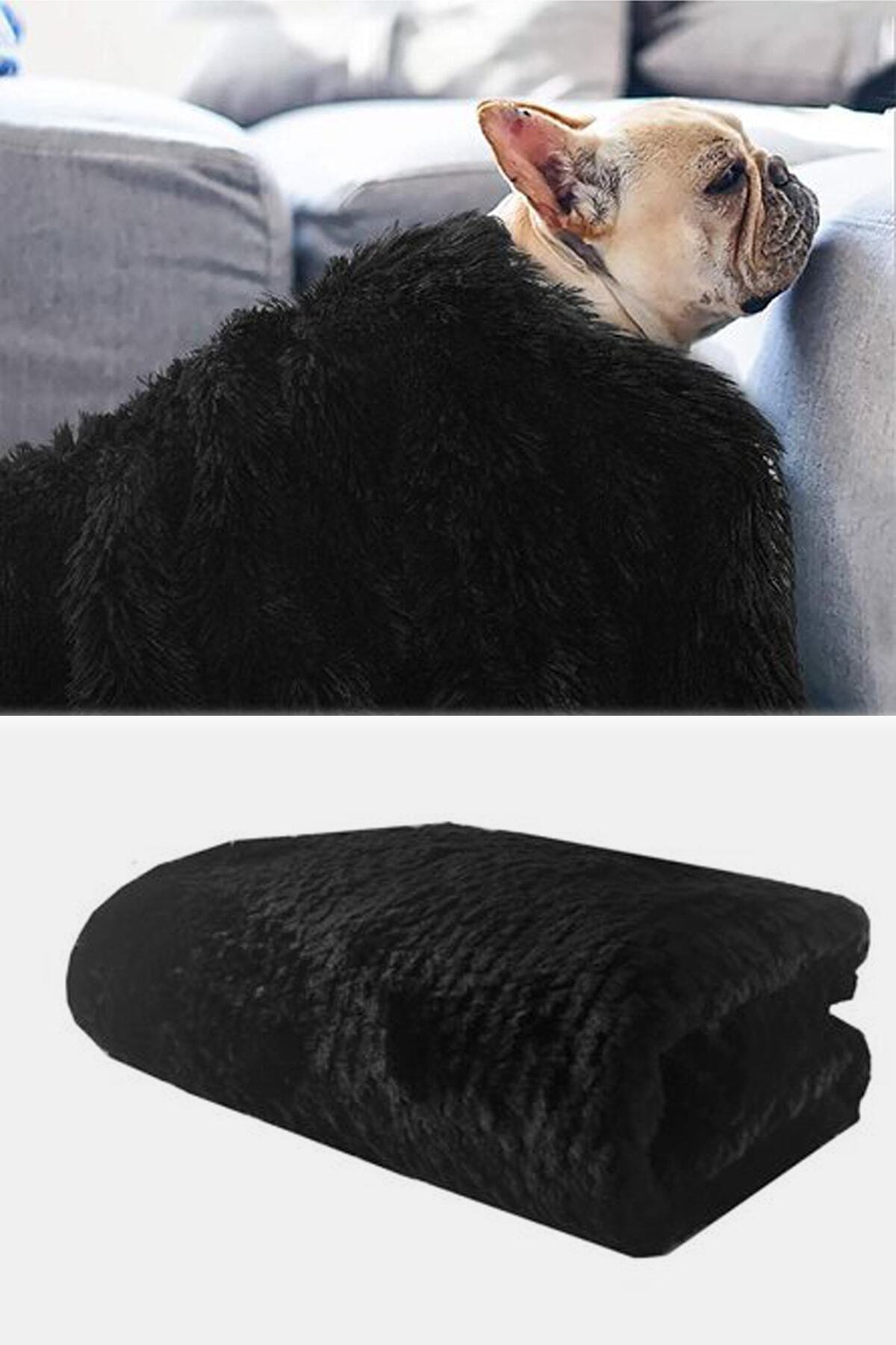 Bundera Peluş Siyah Kedi Köpek Yatağı Battaniyesi Evcil Kedi Minderi Yuvası Kulübesi Matı Örtüsü 60x90 Cm