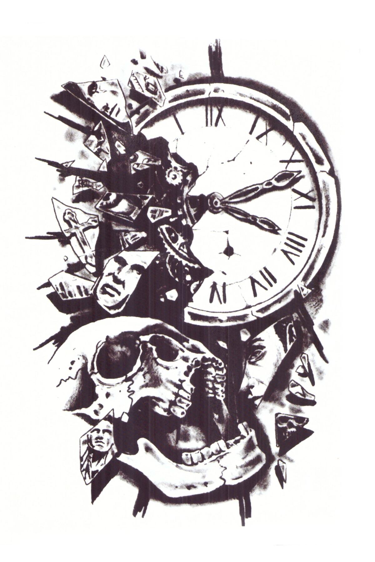 Store&Tattoo Kuru Kafa Saat Geçici Dövme Orta Boy 21x15 Cm