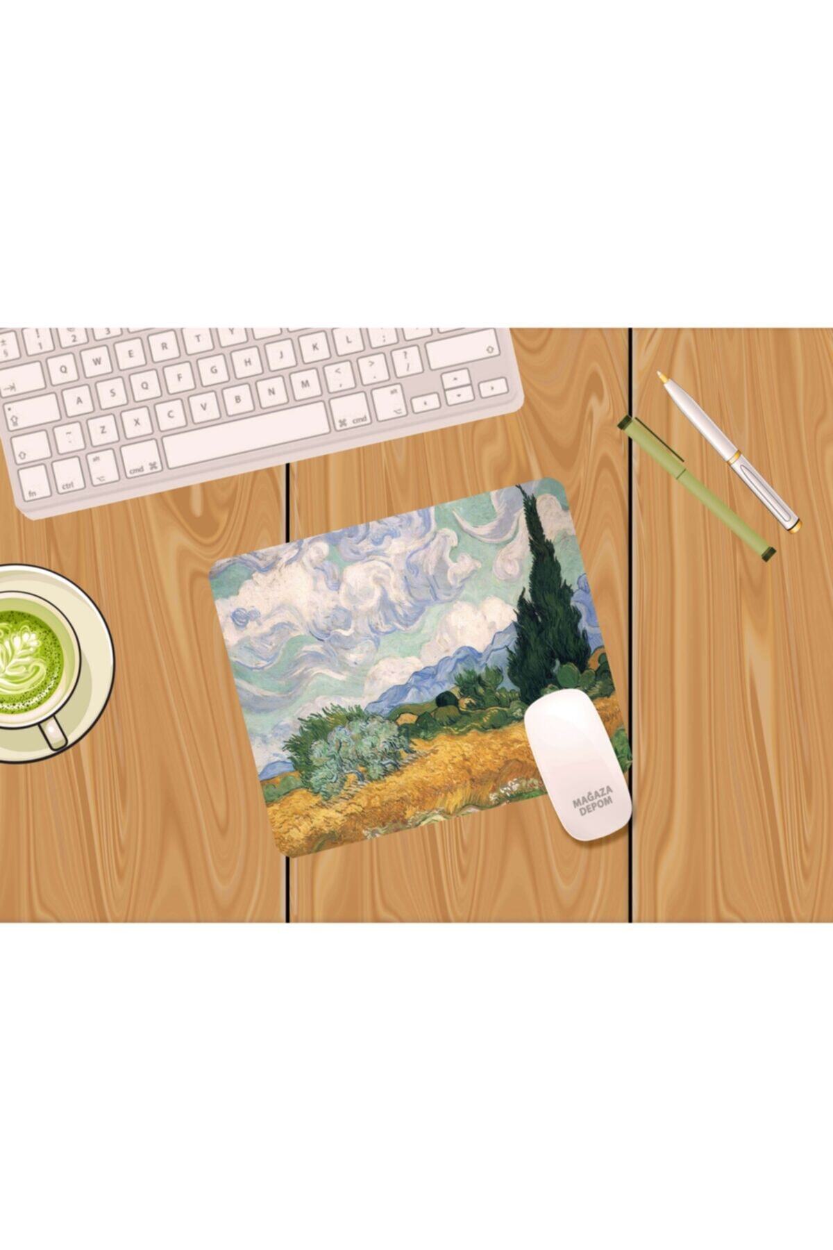 MAĞAZA DEPOM Selvili Buğday Tarlası Van Gogh - Baskılı Kare Mouse Pad