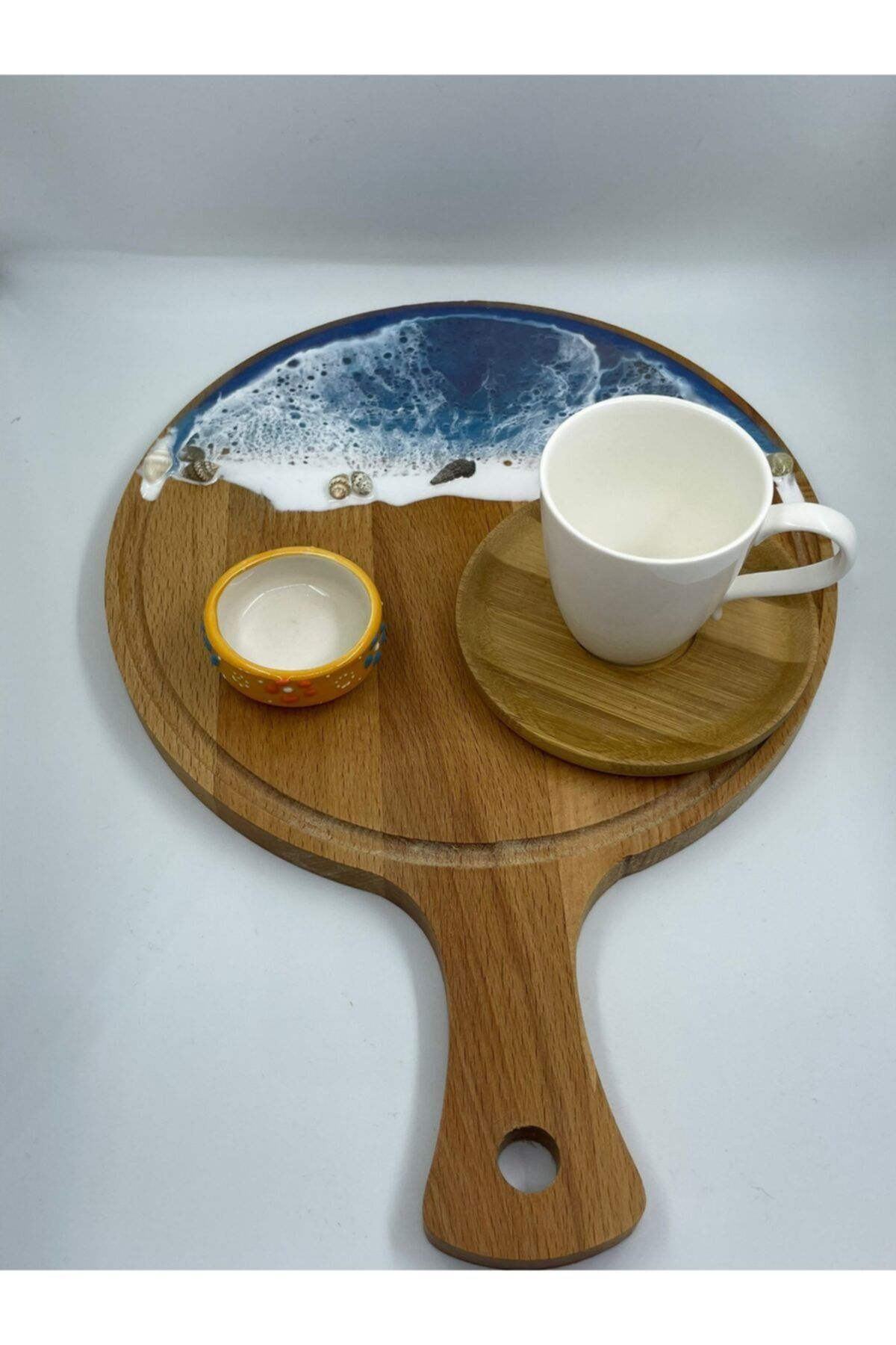 kristalsstore Deniz Dalgalı Bambu Kahve Sunum Tabağı