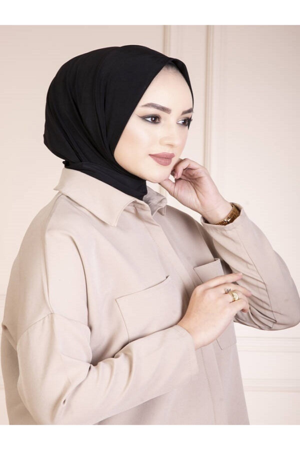 sbt SilverBeltTextil Siyah Çıtçıtlı Fular Şal