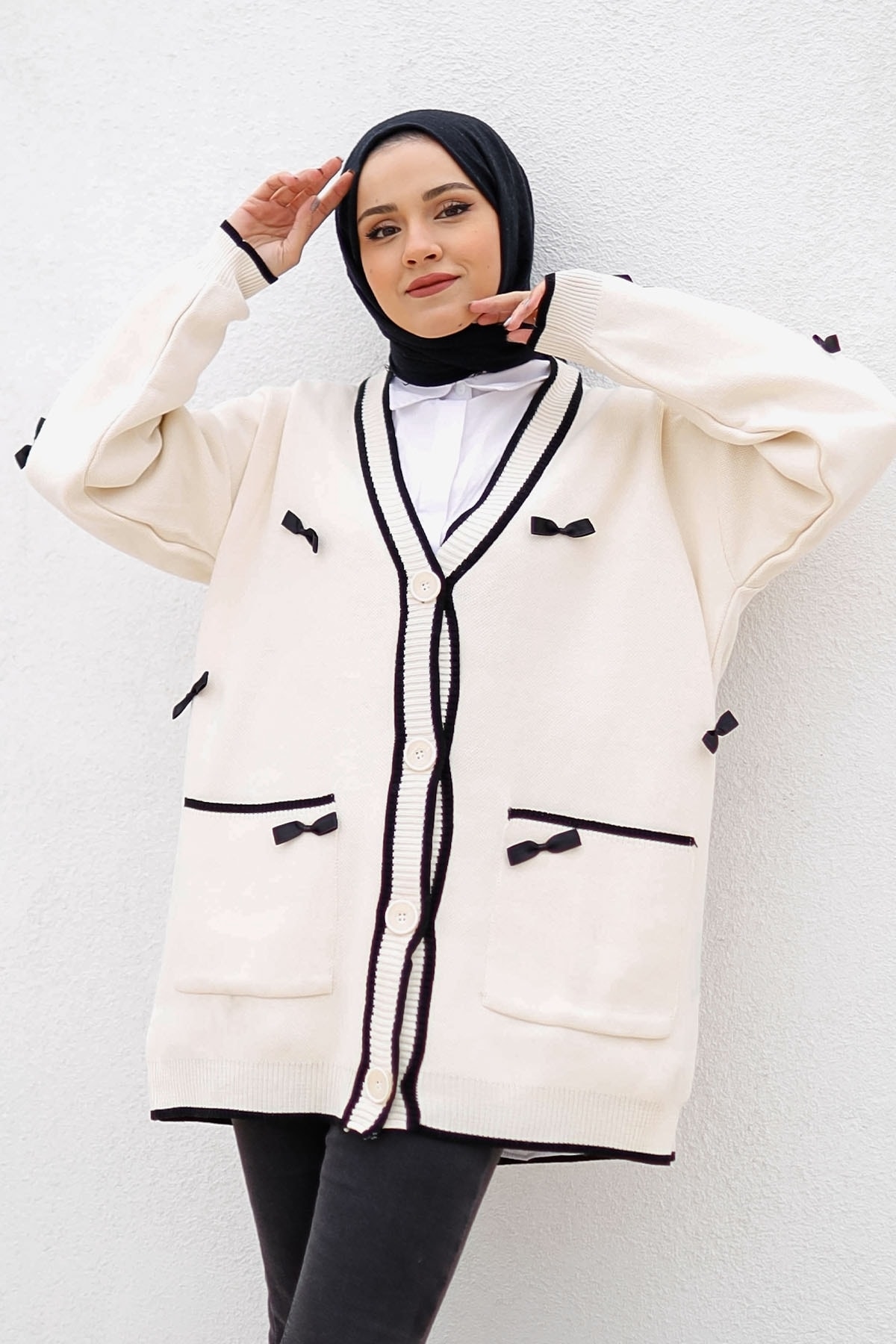 InStyle Bella Fiyonklu Triko Hırka - Ekru