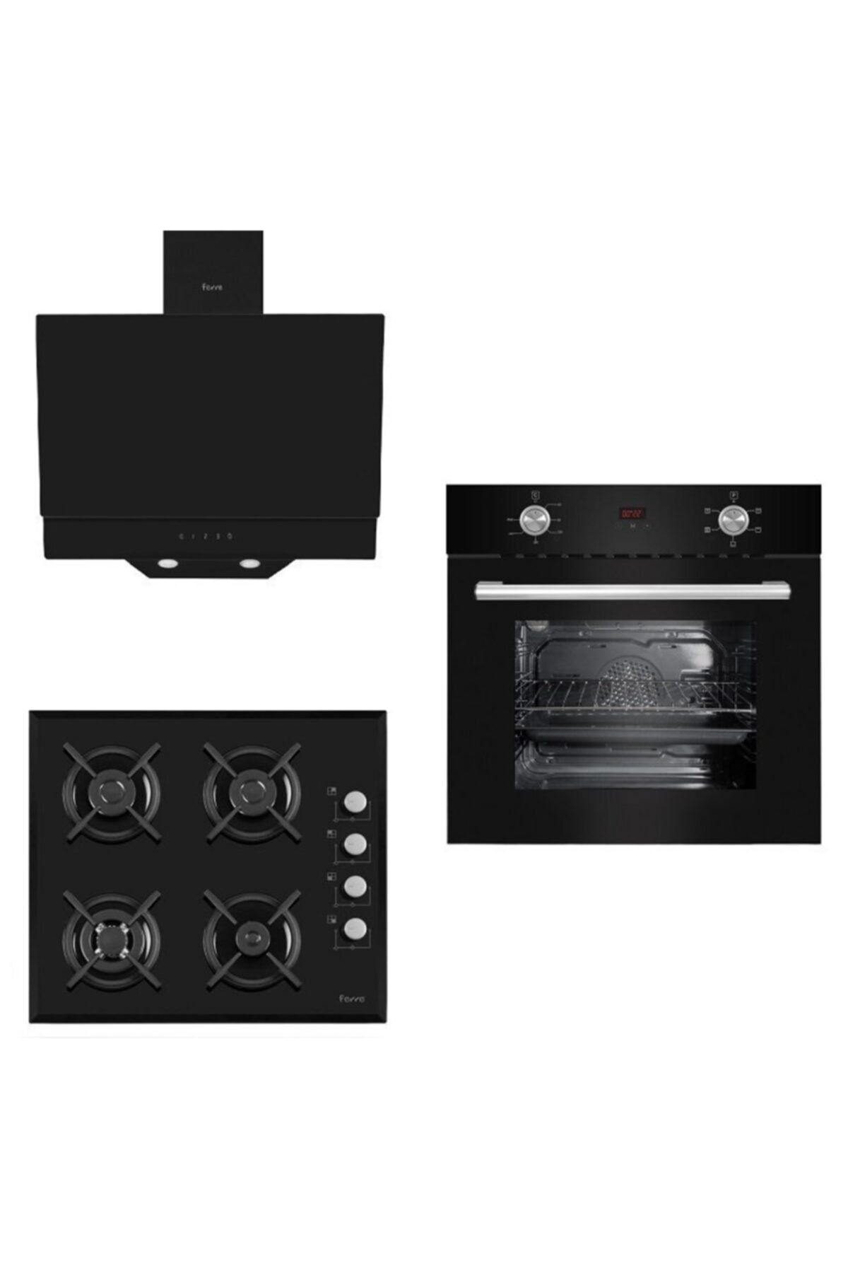 Ferre New Lux İtaliano Black 3'lü Wok Ankastre Set (6010-S1140WB-D016)