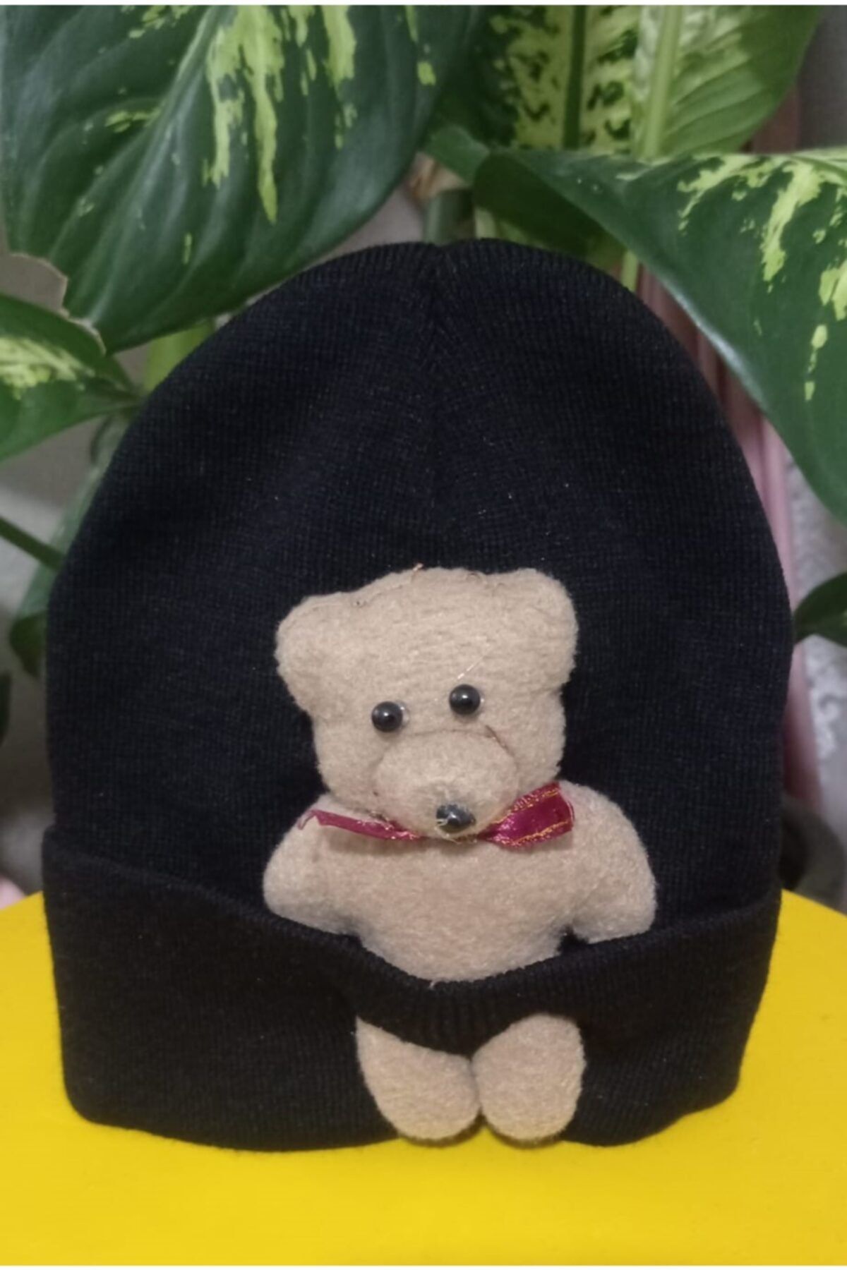 rüya butik Yetişkin Peluş Ayıcıklı Bere Siyah
