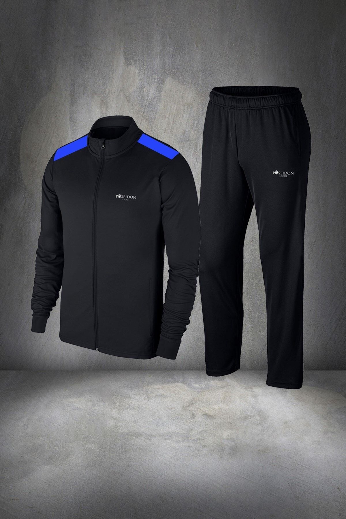 POSEIDONSTORM Büyük Beden Erkek Siyah Interlok Ter Tutmaz Kumaş Eşofman Takımı 4xl-10xl