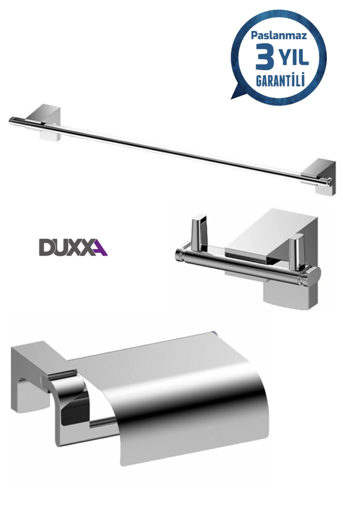 Duxxa Paslanmaz Pirinç Üçlü Set Tuvalet Kağıtlık,havluluk,askılık F1
