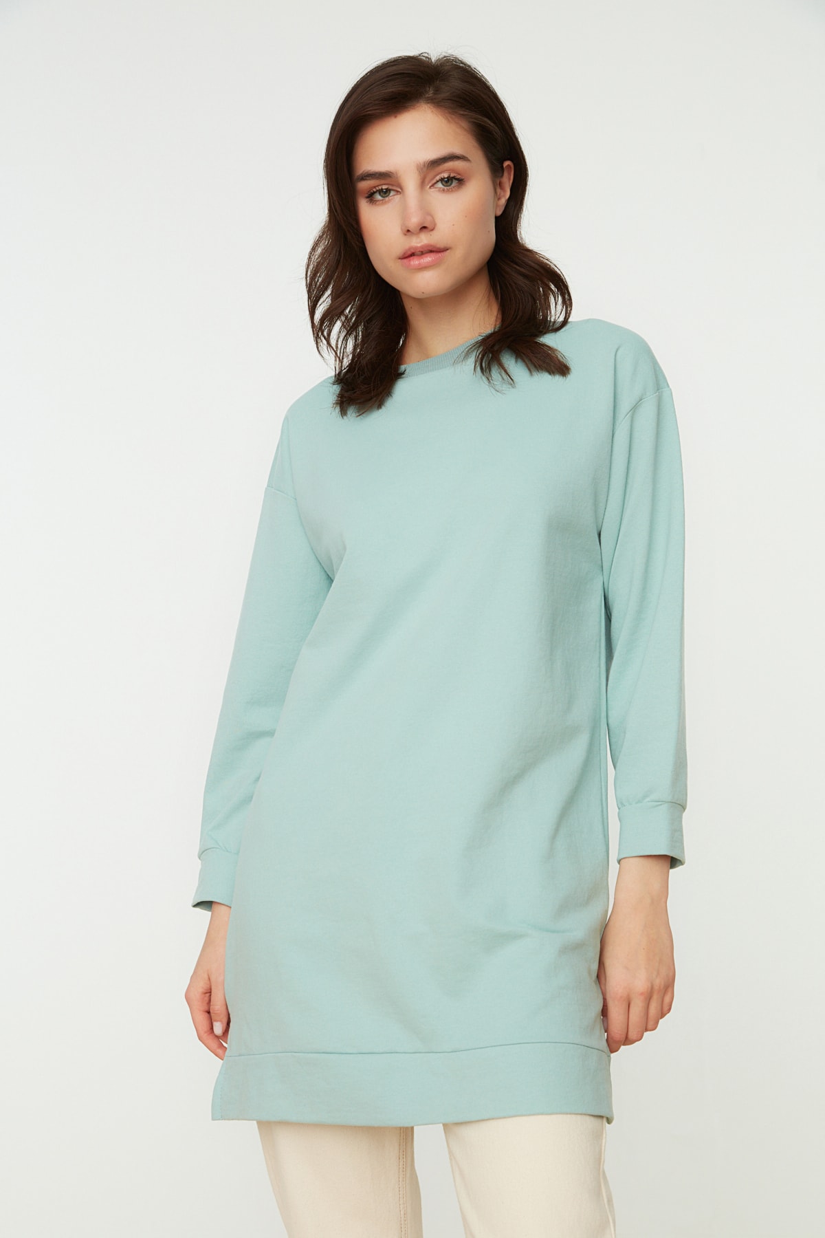 Trendyol Modest Su Yeşili Bisiklet Yaka Basic Örme Sweatshirt TCTAW22TW0138