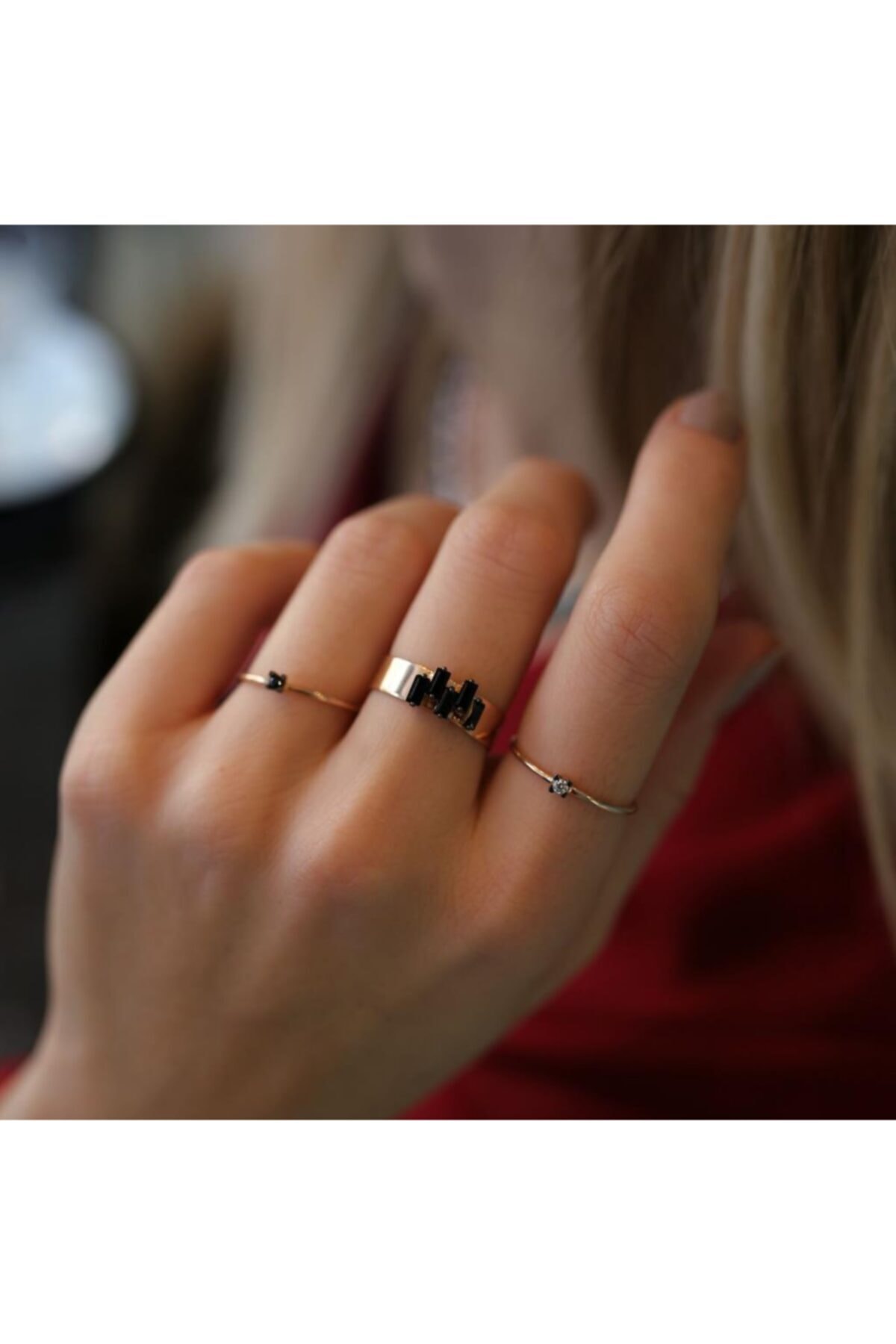 ByGoldenHouse Zikzak Baget Ve Mini Tek Taş Kombin