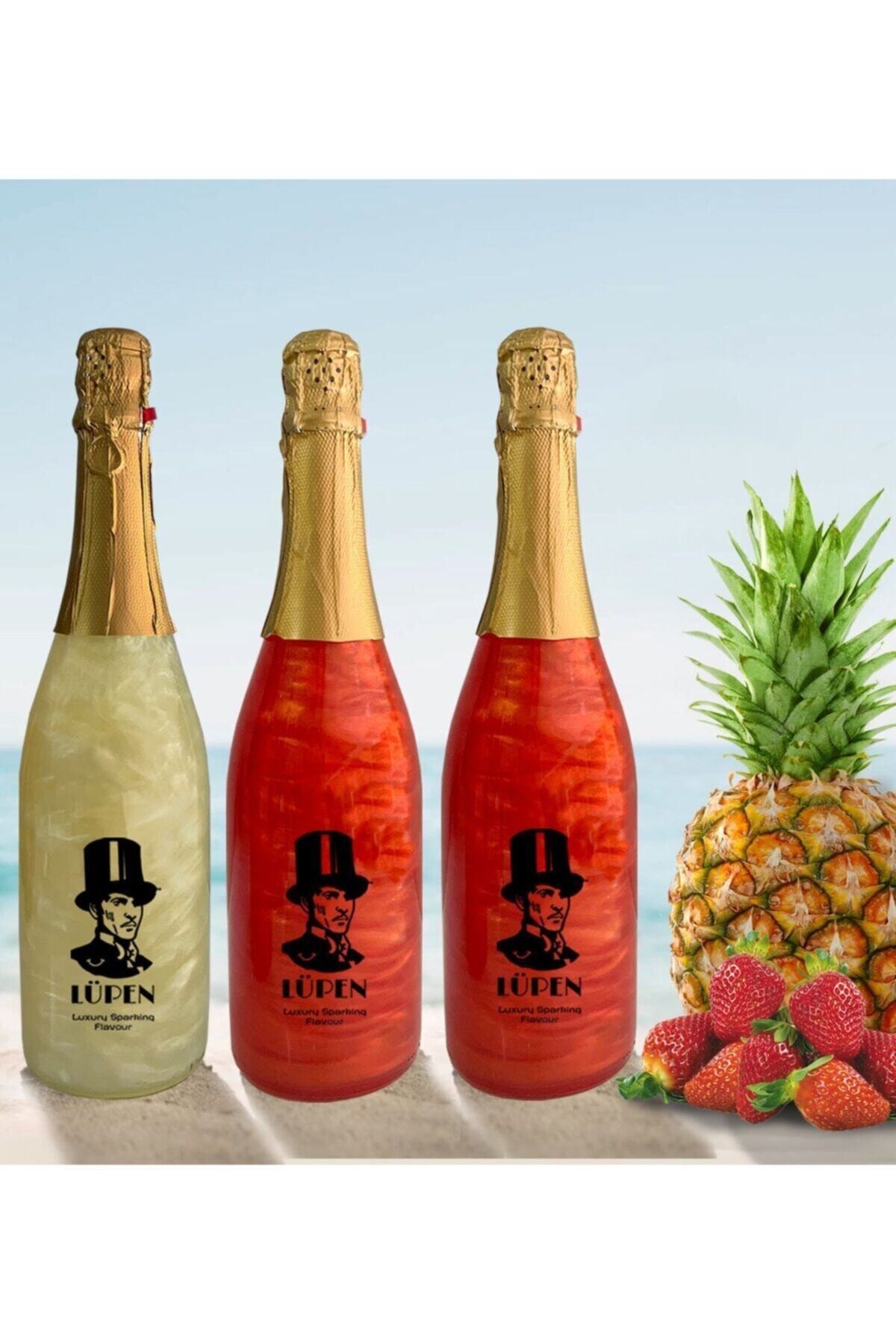 Lüpen Alkolsüz Simli Lux Gazlı Içecek Iki Çilek Ve Bir Ananas Aromalı 750 Ml 3 Adet