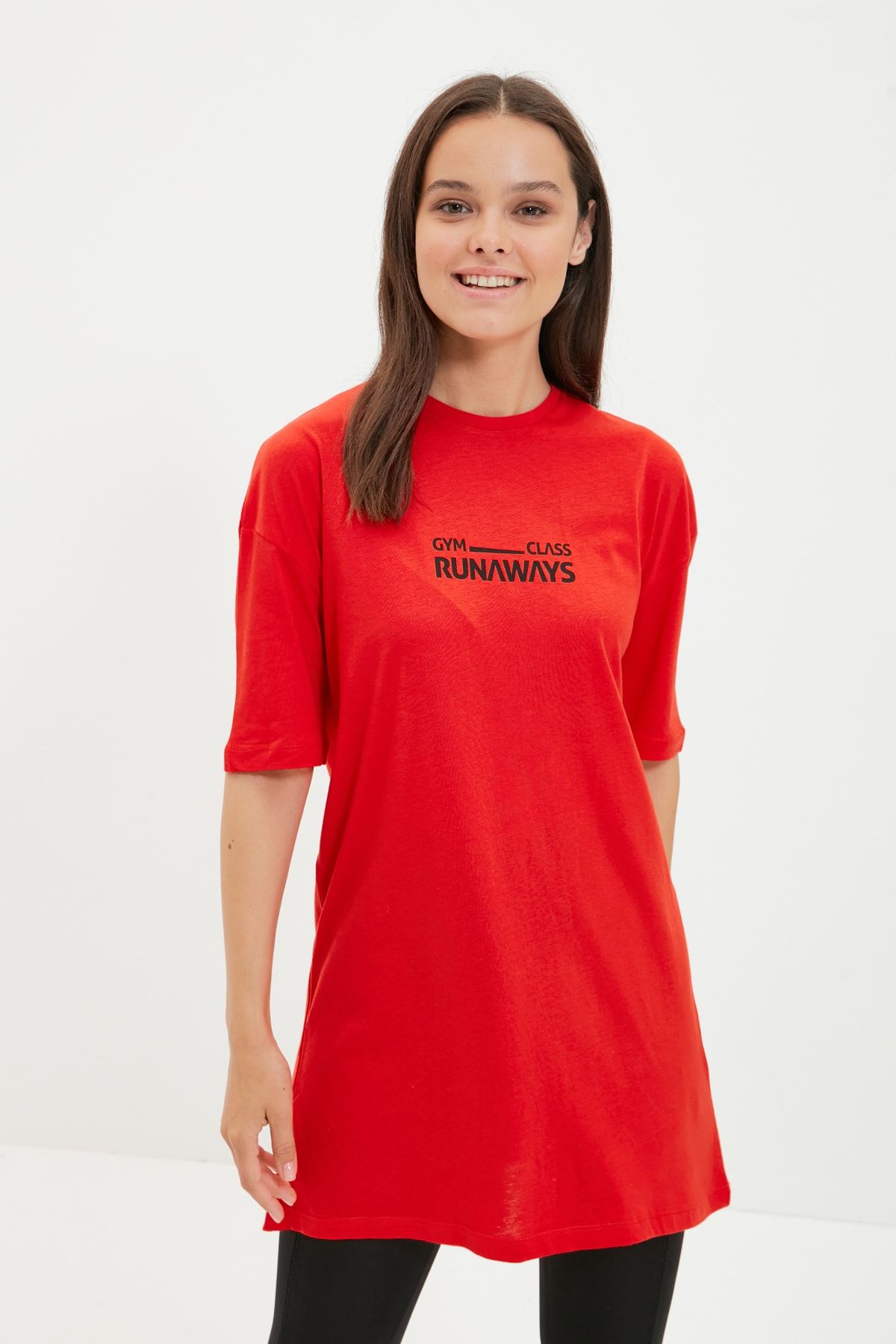 Trendyol Modest Kırmızı Baskılı Kısa Kollu Örme Tunik TCTAW22UK0091