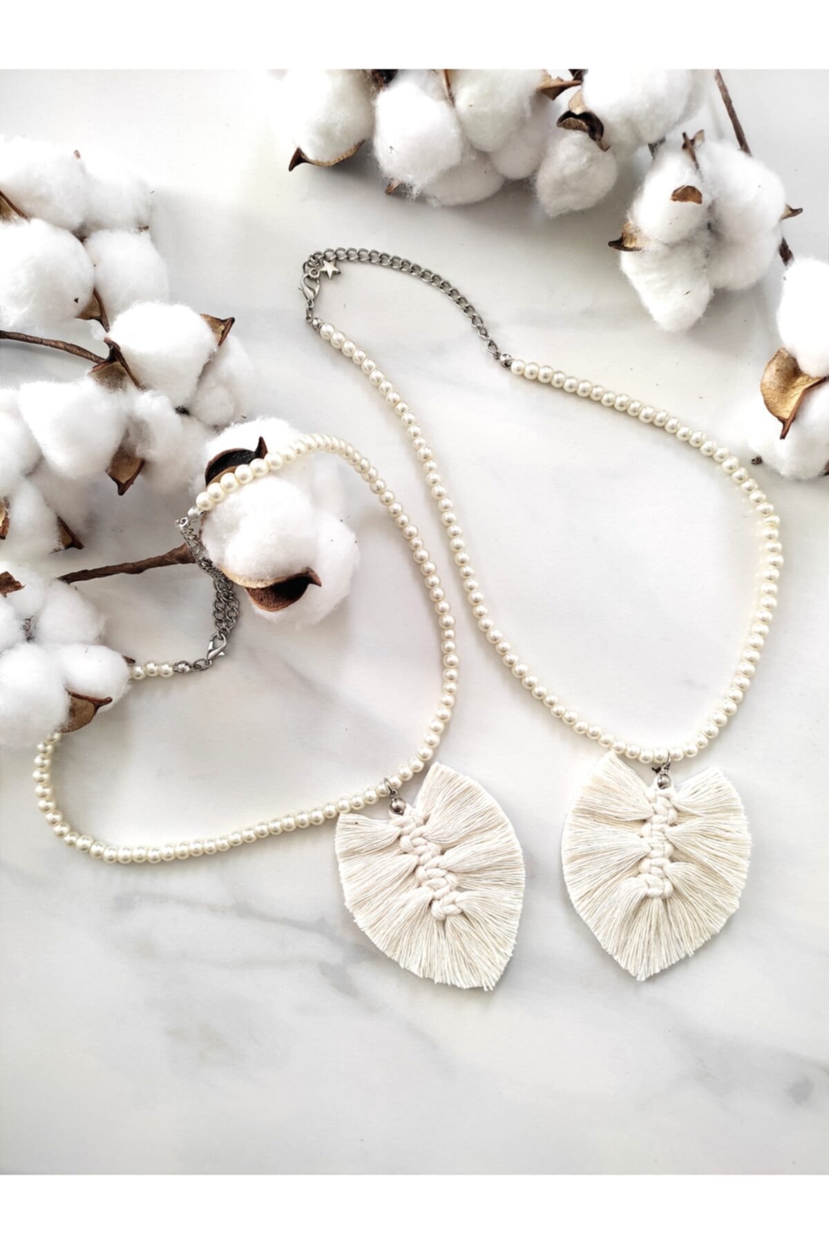 bohemmana Makrome Yapraklı Inci Kolye \