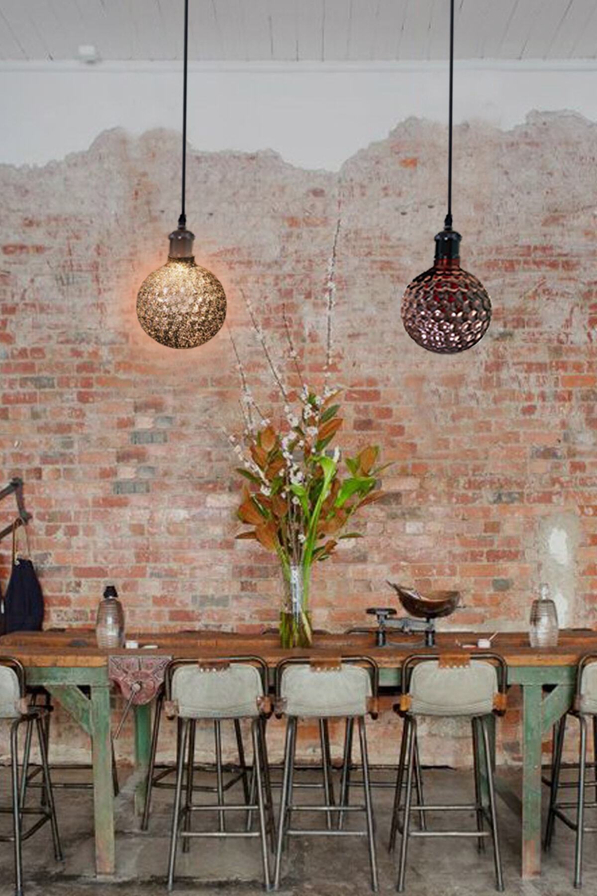 DÜNYA LED Hs.1926 Bakır Cam Salon Cafe Çocuk Odası Hol Ofis Led Panel Spot Lamba Sarkıt Avize