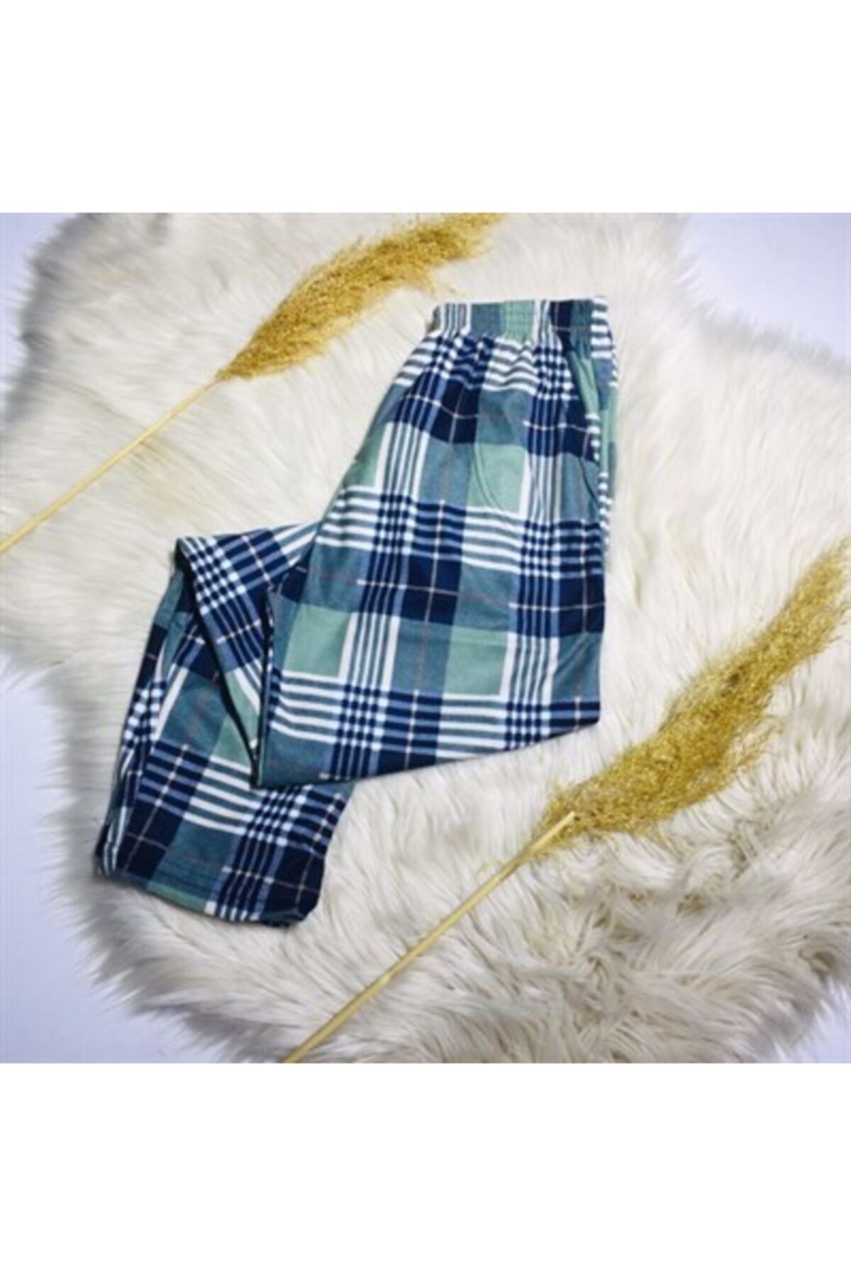 Dündar Süet Ekose Desen Cepli Tek Alt Pijama Yeşil