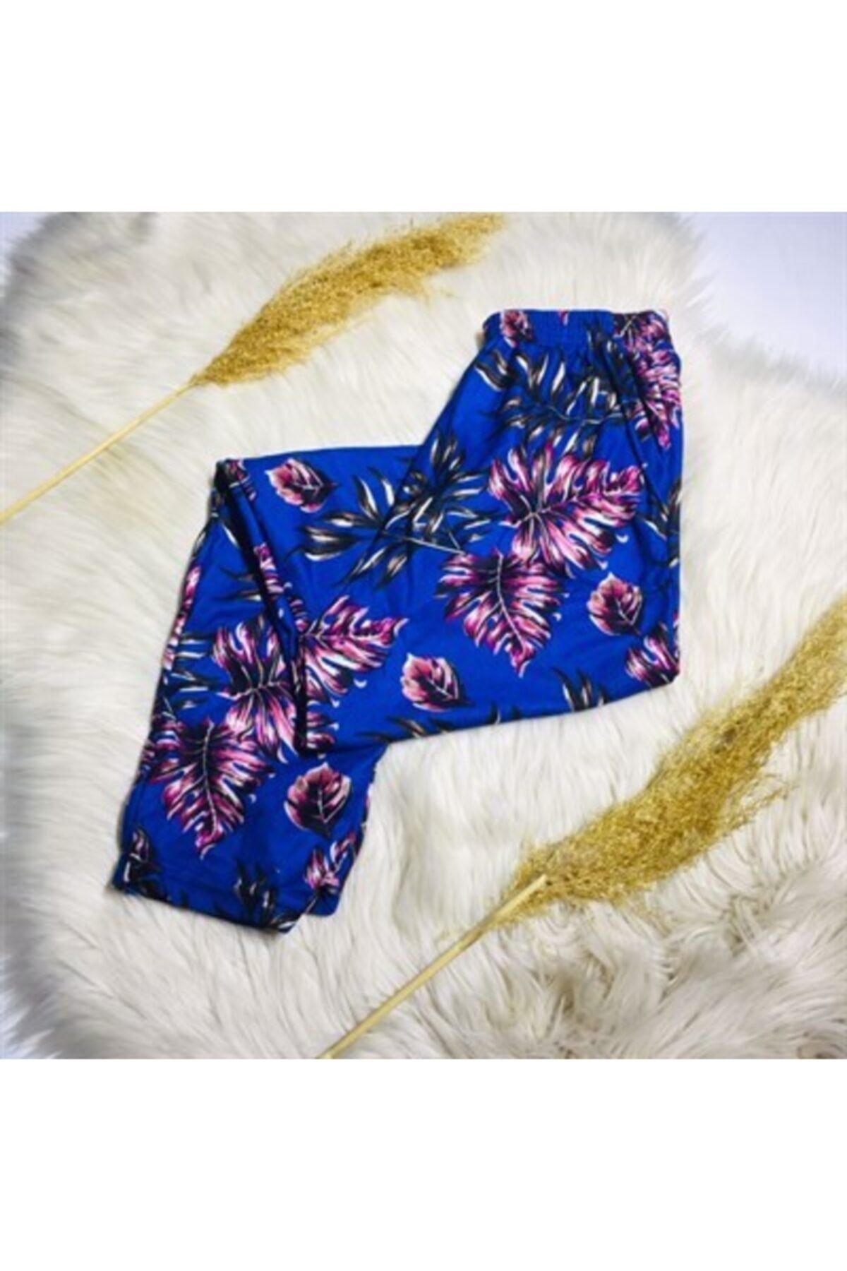 Dündar Kadın Süet Yaprak Desen Tek Alt Pijama Mavi