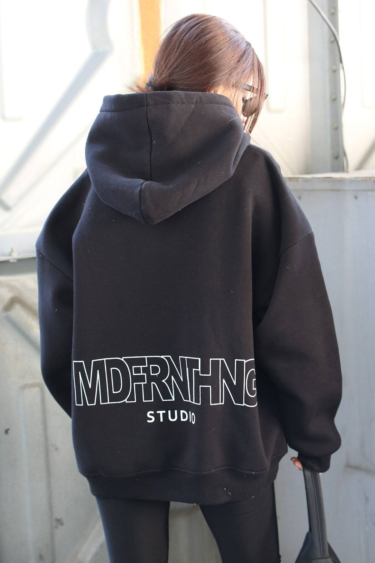 Madmext Siyah Baskılı Oversize Sweatshirt Mg1287