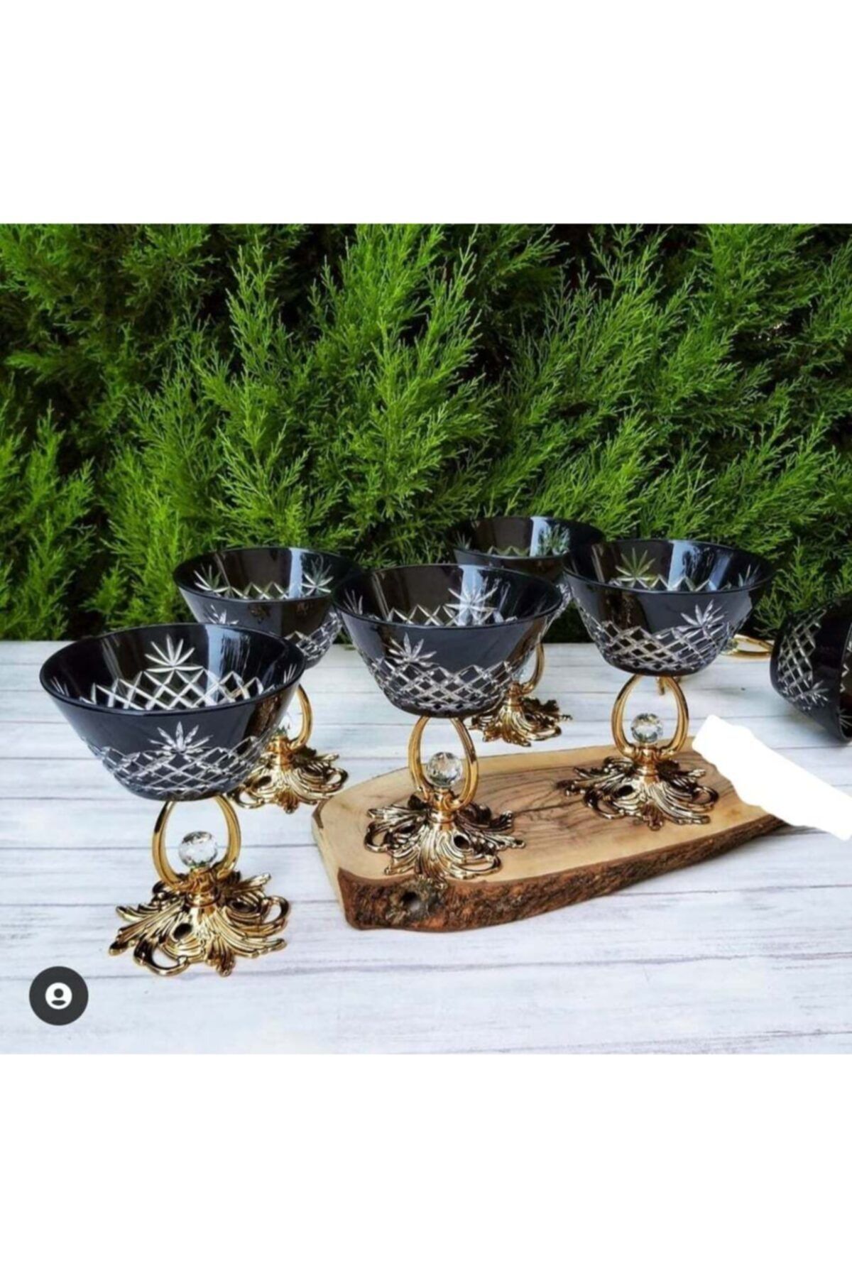 KÜBRAHOME'S Metal Gold Ayaklı Siyah 6 Lı Reçellik Çerezlik
