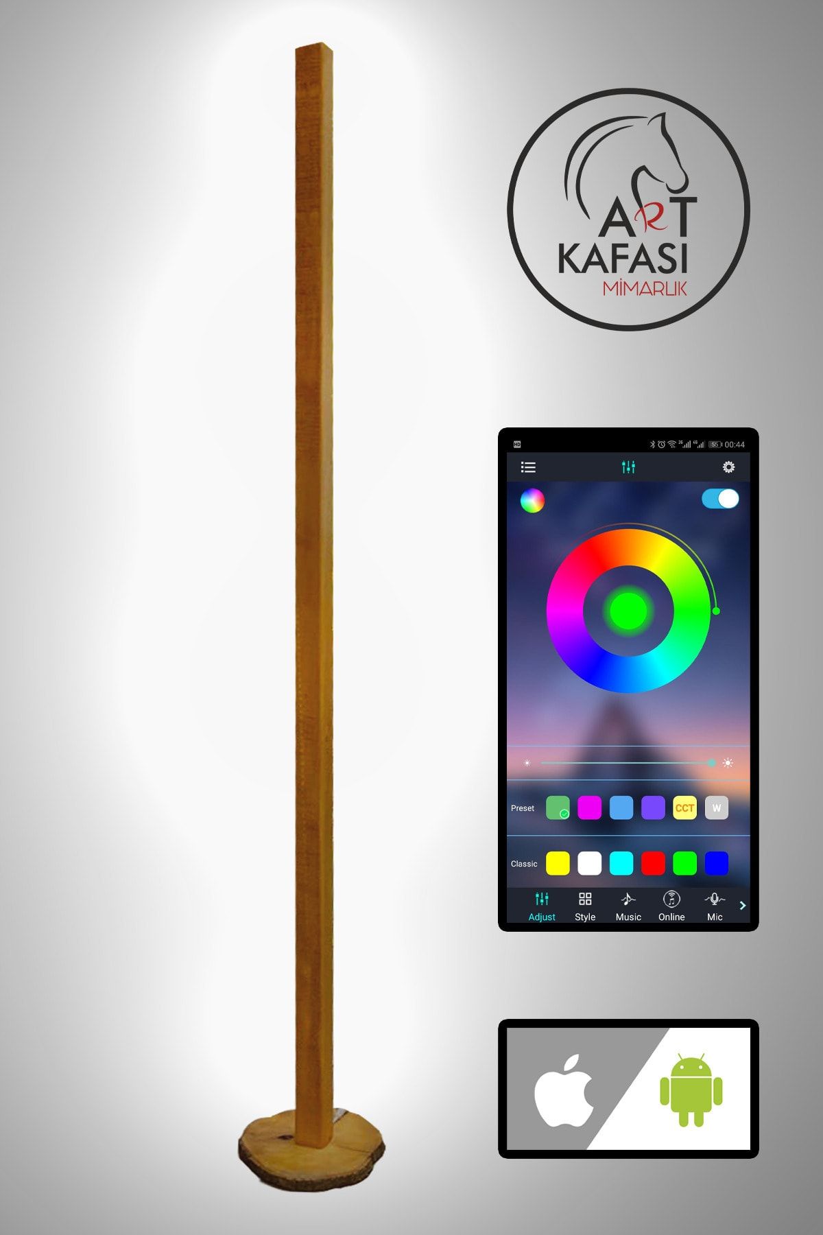 Art Kafası Ağaç Led Lambader, Rgb, Bluetooth, Koyu Meşe