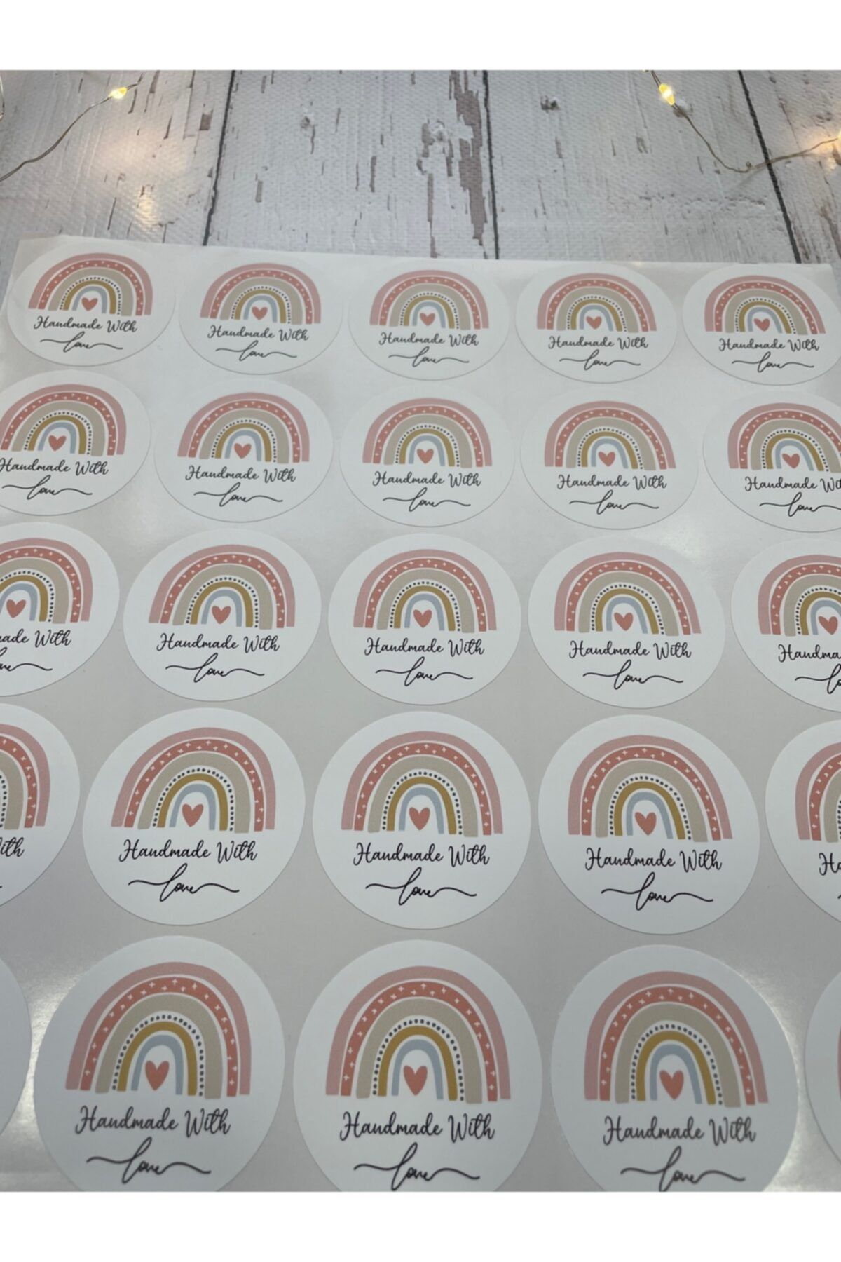 eylülün etiket fabrikası Gökkuşağı Model Handmade With Love Opak Sticker
