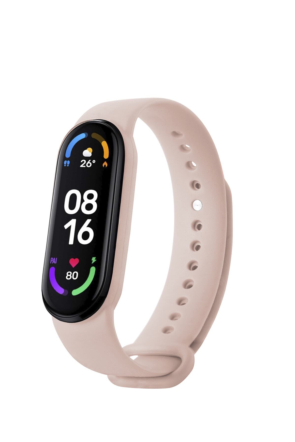 5C TRADE Xiaomi mi Band 5 Ve 6 Uyumlu Kordon Akıllı Bileklik Kordonu Silikon Bileklik Kayış Rose Gold