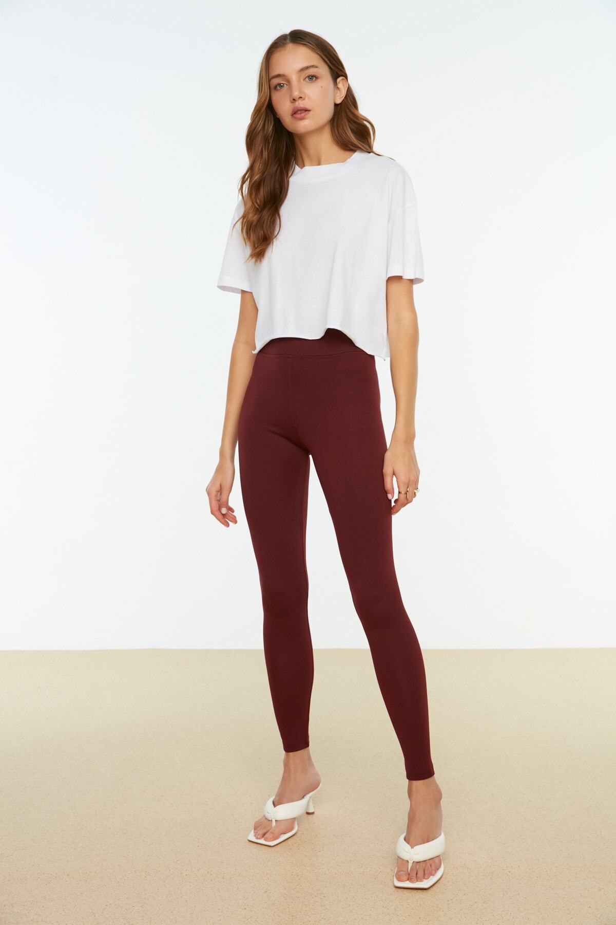 TRENDYOLMİLLA Bordo Yüksek Bel Basic Örme Tayt TWOAW20TA0047