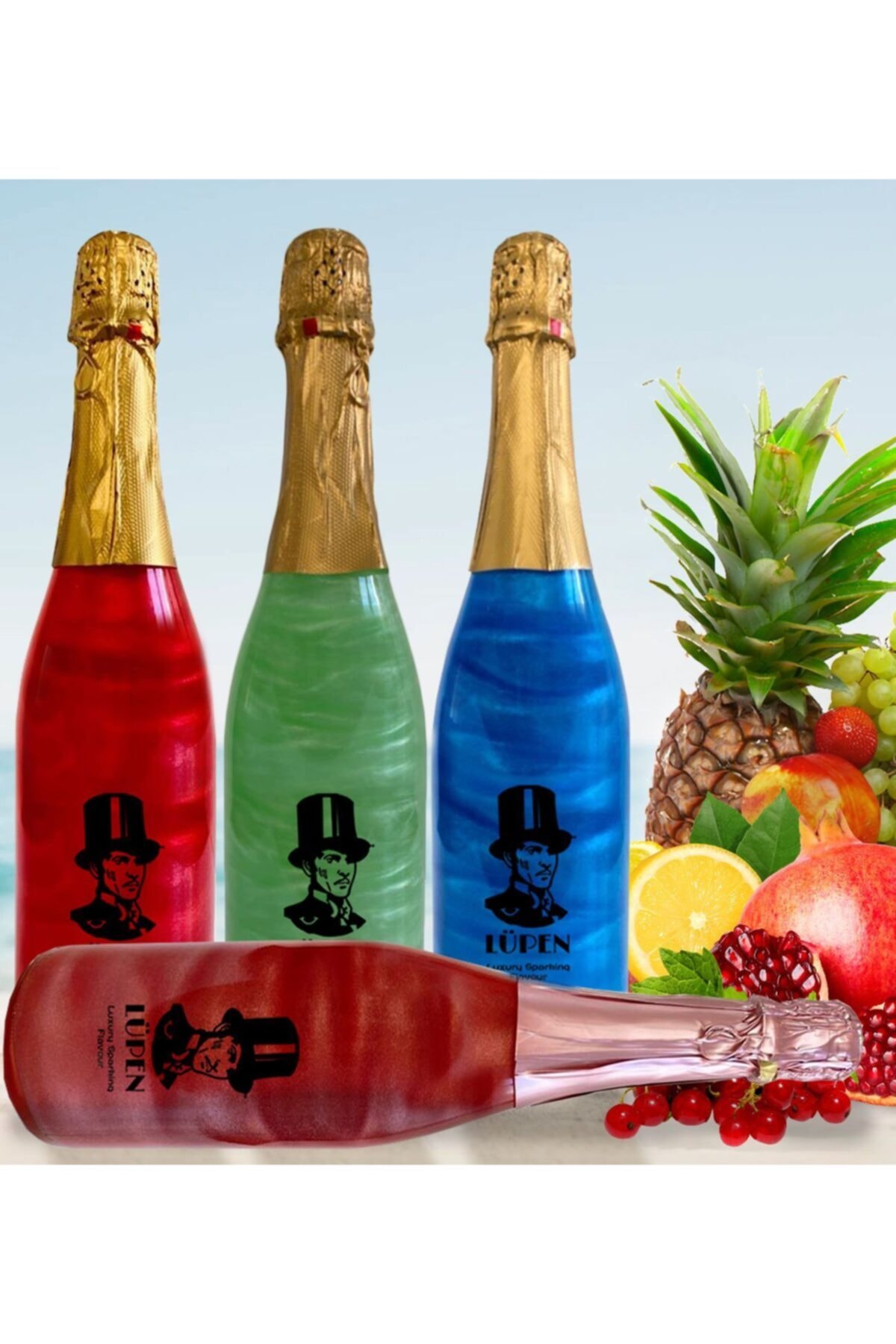 Lüpen Alkolsüz SimliTropik Meyve Nar Nane Limon Frenk Üzümü Aromalı 750 ml 4 Adet