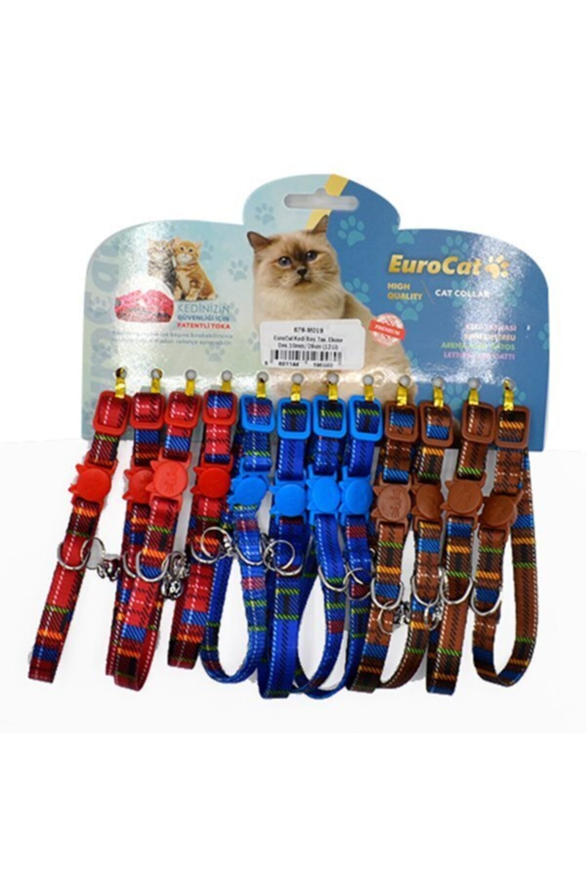 Eurocat Kedi Boyun Tasması Ekose Desenli 10mm/28 Cm (12 Adet)