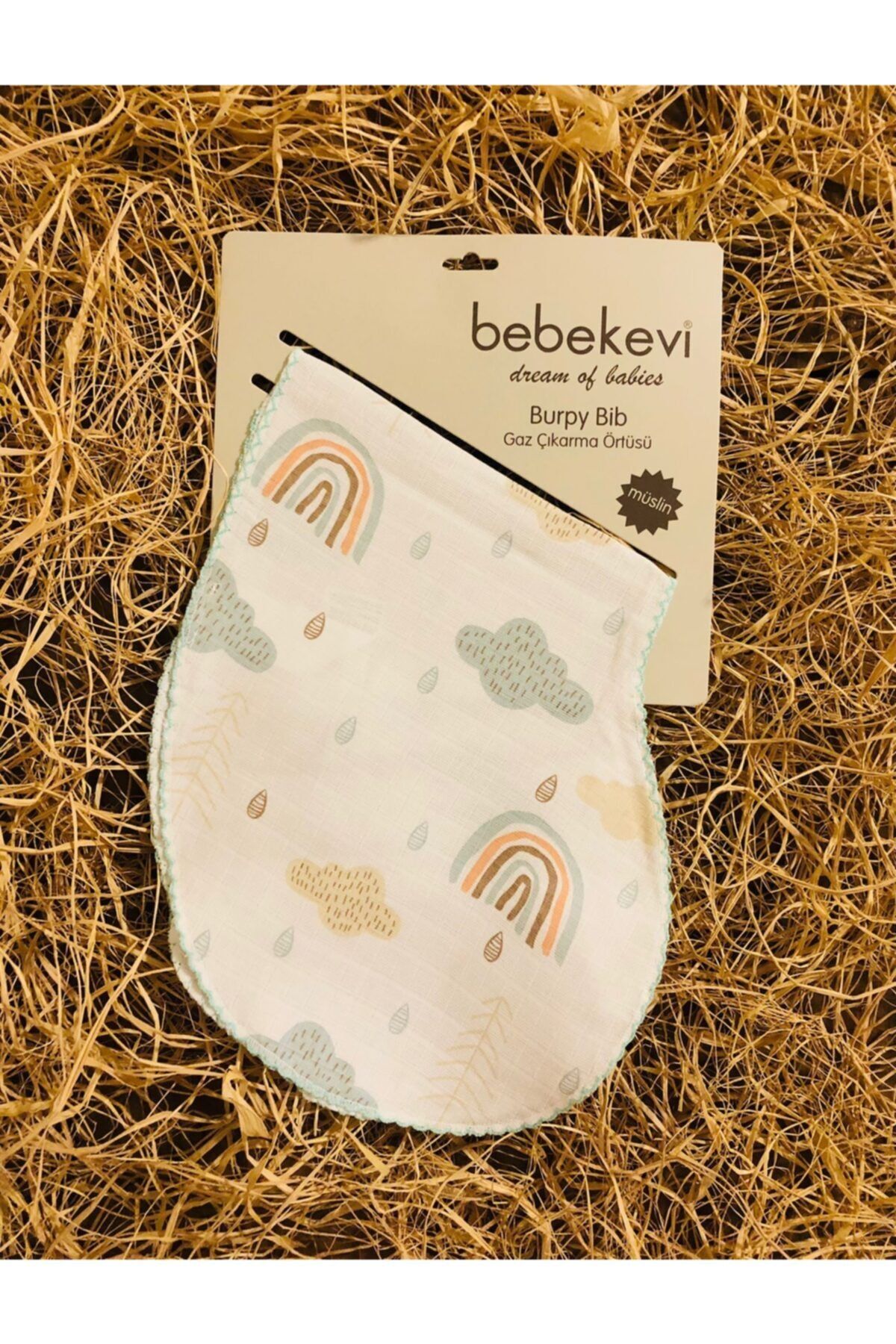 Bebekevi Unisex Bebek Müslin Kumaş Bulutlu Gaz Çıkarma Örtüsü - Mama Önlüğü