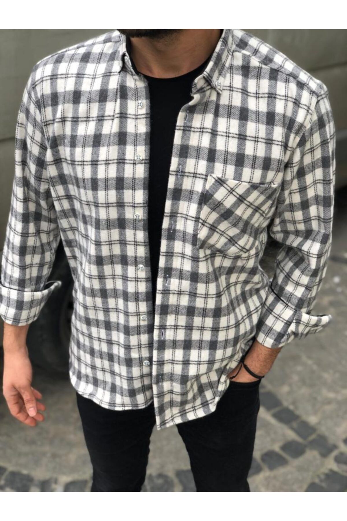 ÖZBEK Slim Fıt Ince Çizgili Oduncu Gömleği Unısex