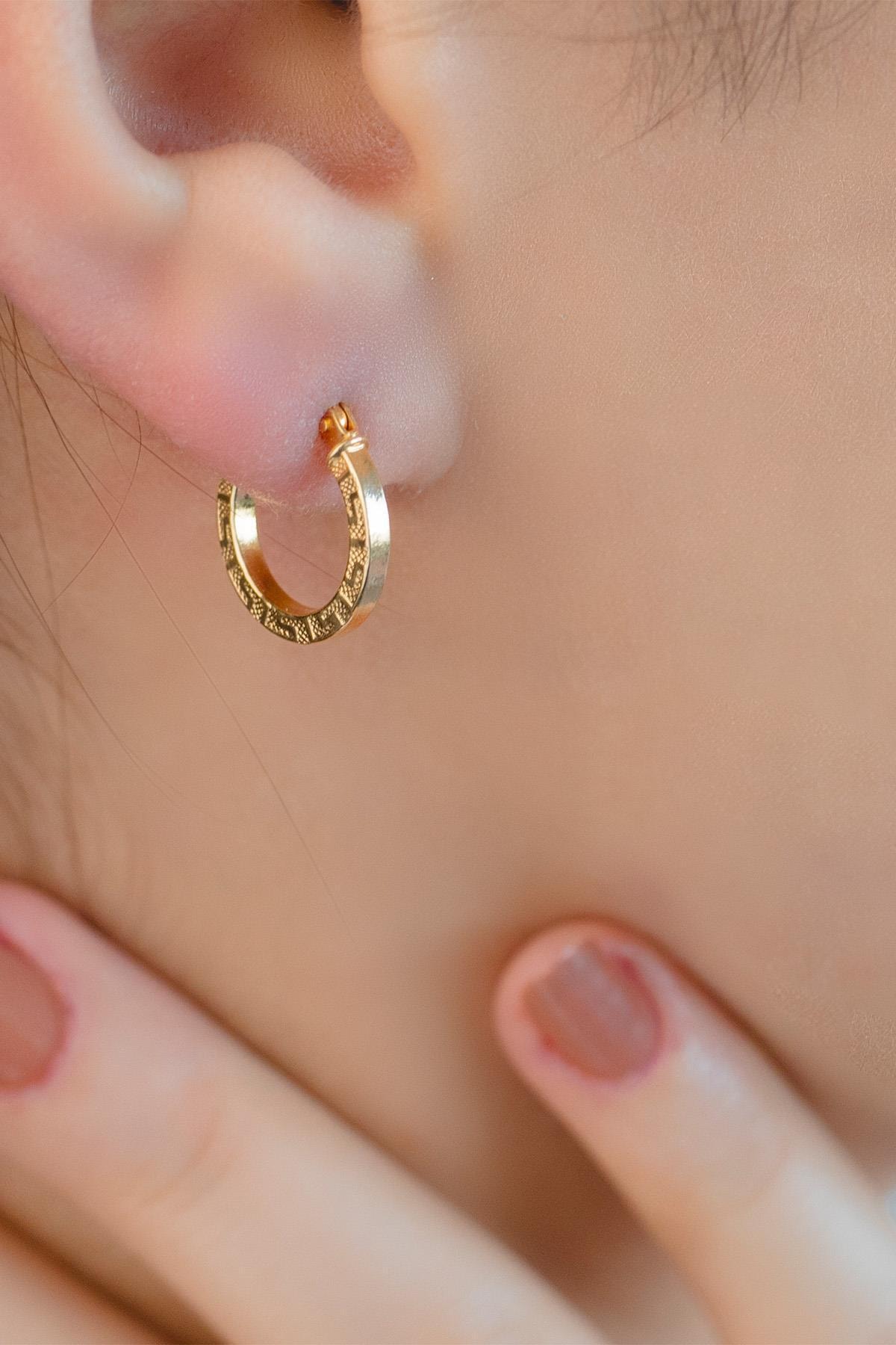 Ames Gold 14 Ayar Altın Küçük Boy Tırtıklı Grek Küpe