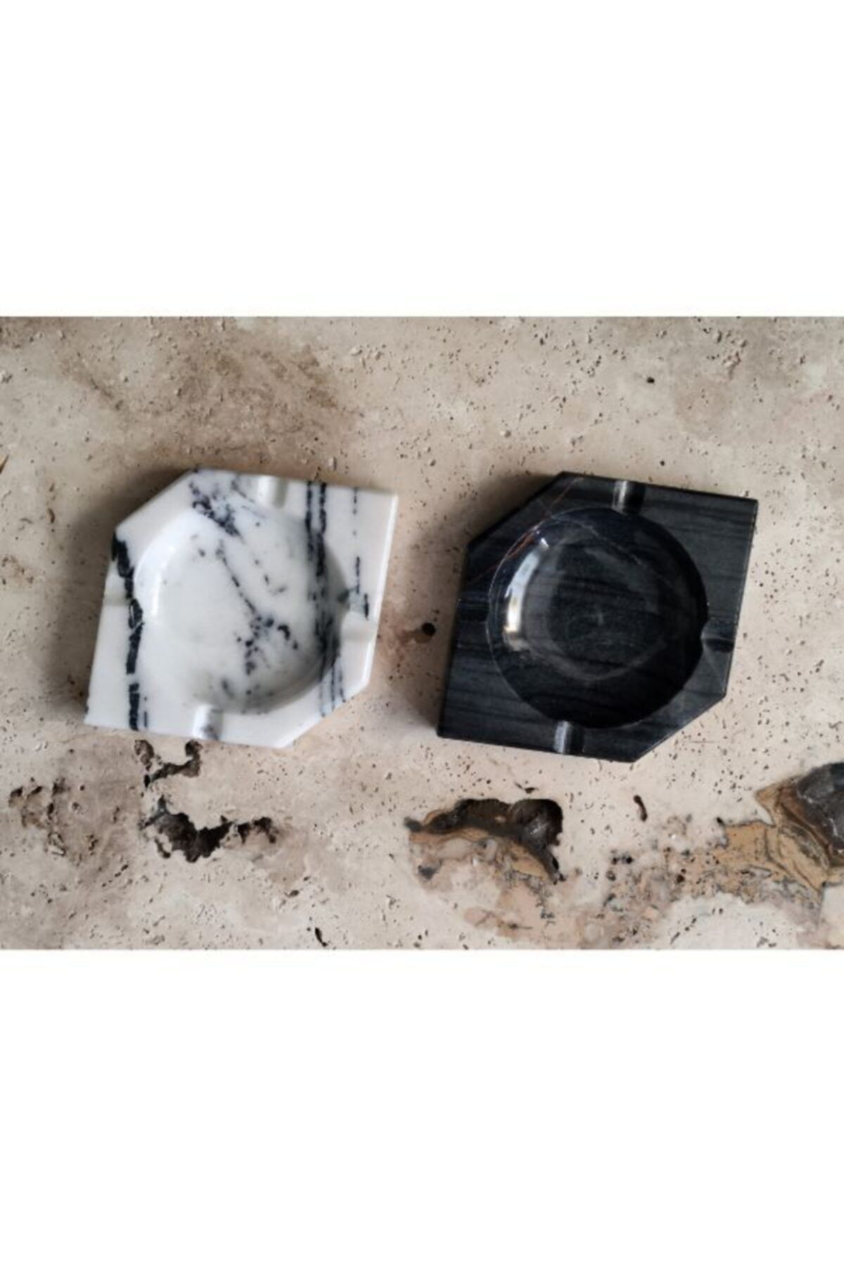 Pergamon Ikili Set Üçgen Model Koyu Gri Ve Leylak Mermer Küllük