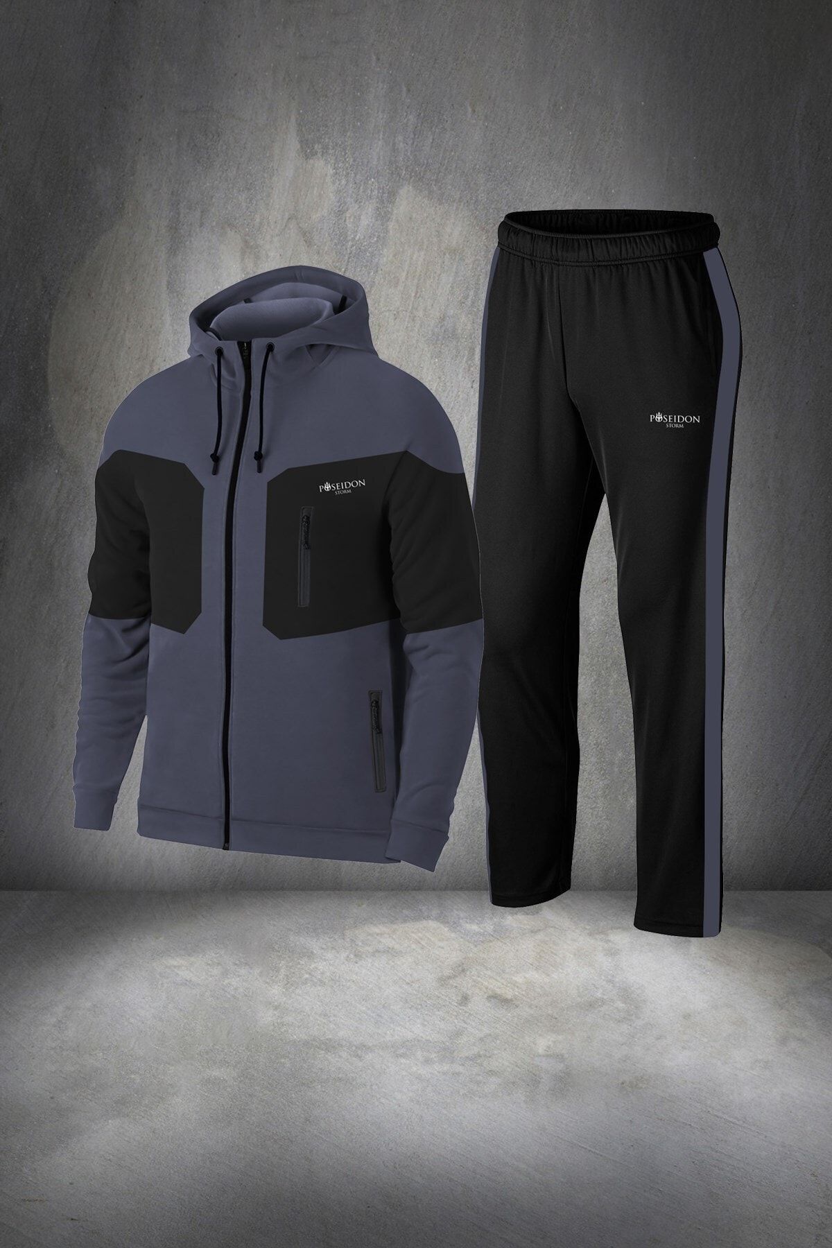 POSEIDONSTORM Büyük Beden Erkek Füme Interlok Kumaş Rahat Ve Günlük Sporcu Koşu Seti 4xl-10xl