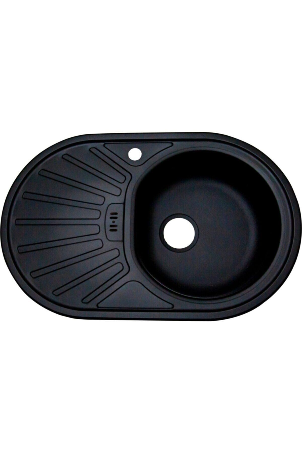 NANORİP ORGANİK BOYA Mutfak Eviyesi (48x78) Oval Siyah Sol Damlalık