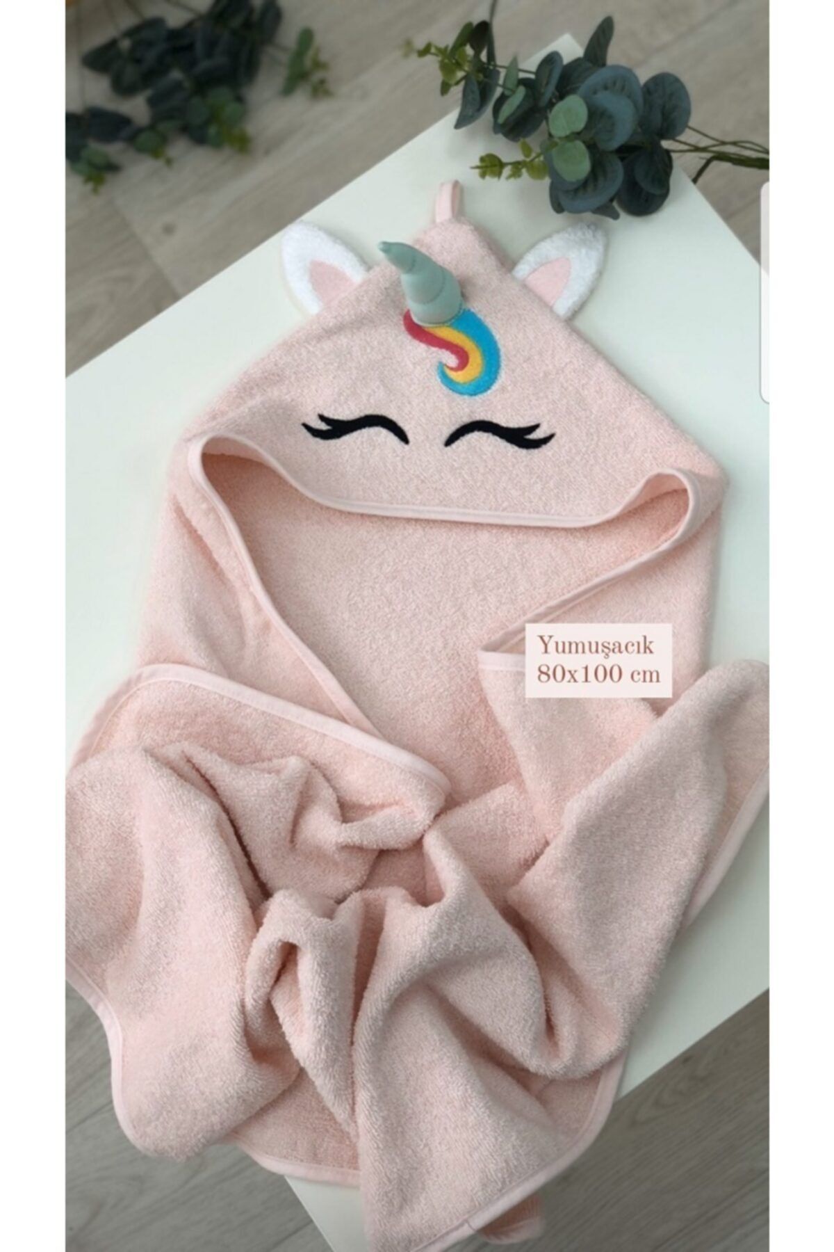 Alpar Tekstil Outlet Bebek Banyo Havlu Kundak 80x100cm- Pudra Unicorn
