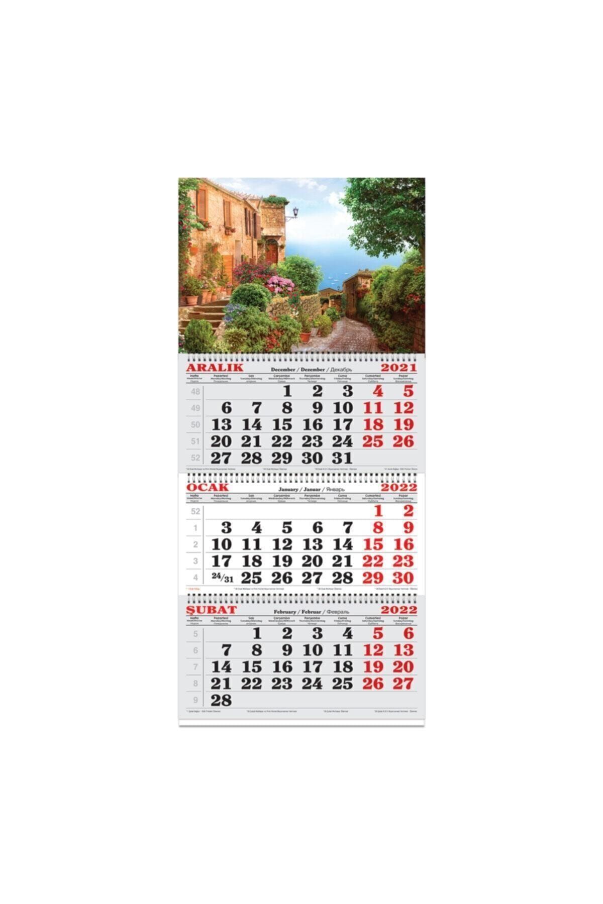 KESKİN COLOR 2022 Yılı 33x86 Cm Spiralli Jumbo Gemici Takvimi 3 Aylık Çiçekli Evler