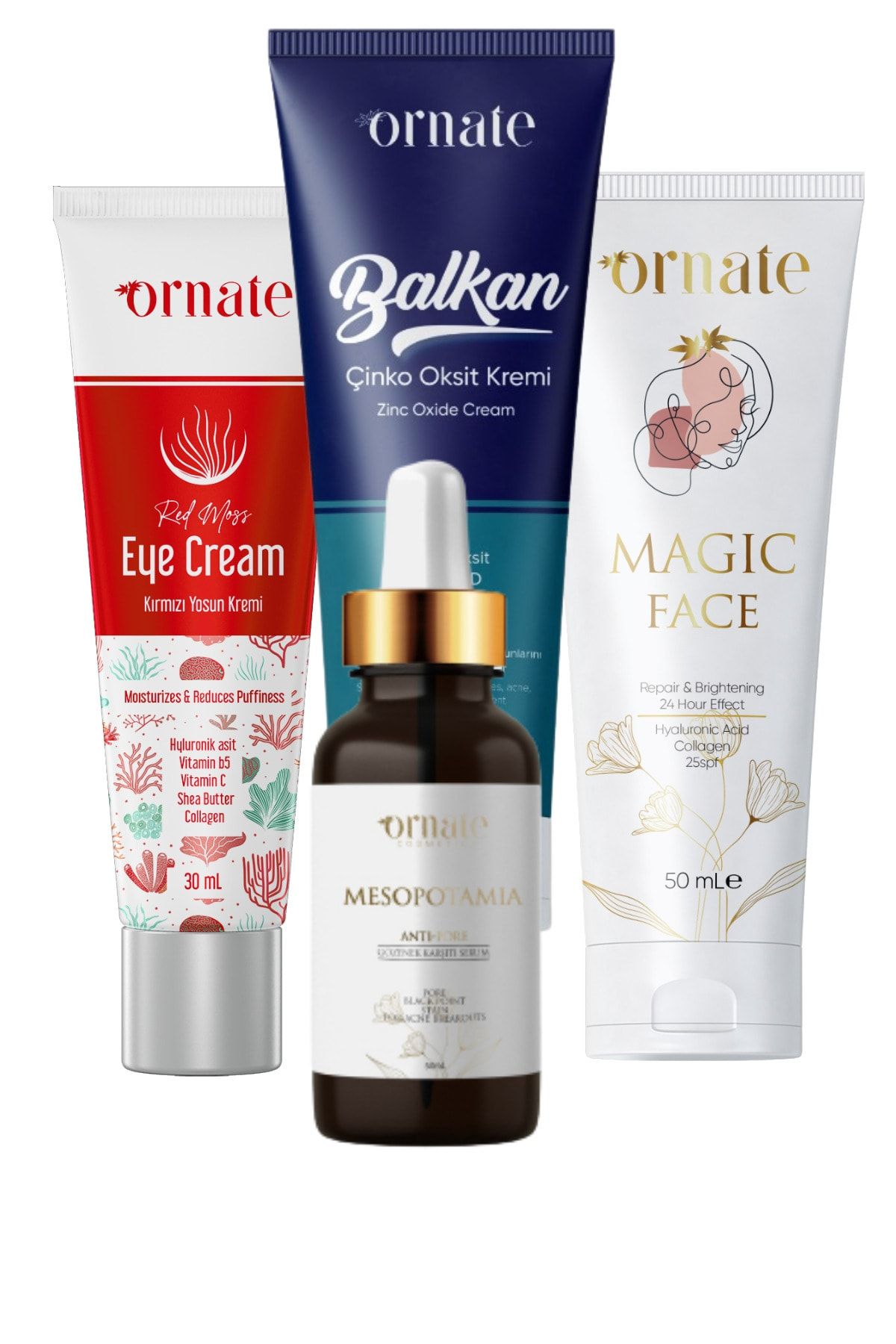 ORNATE COSMETICS Kırmızı Yosun Kremi Balkan Kremi Magic Face Fondöten Mezopotamya Serum Seti