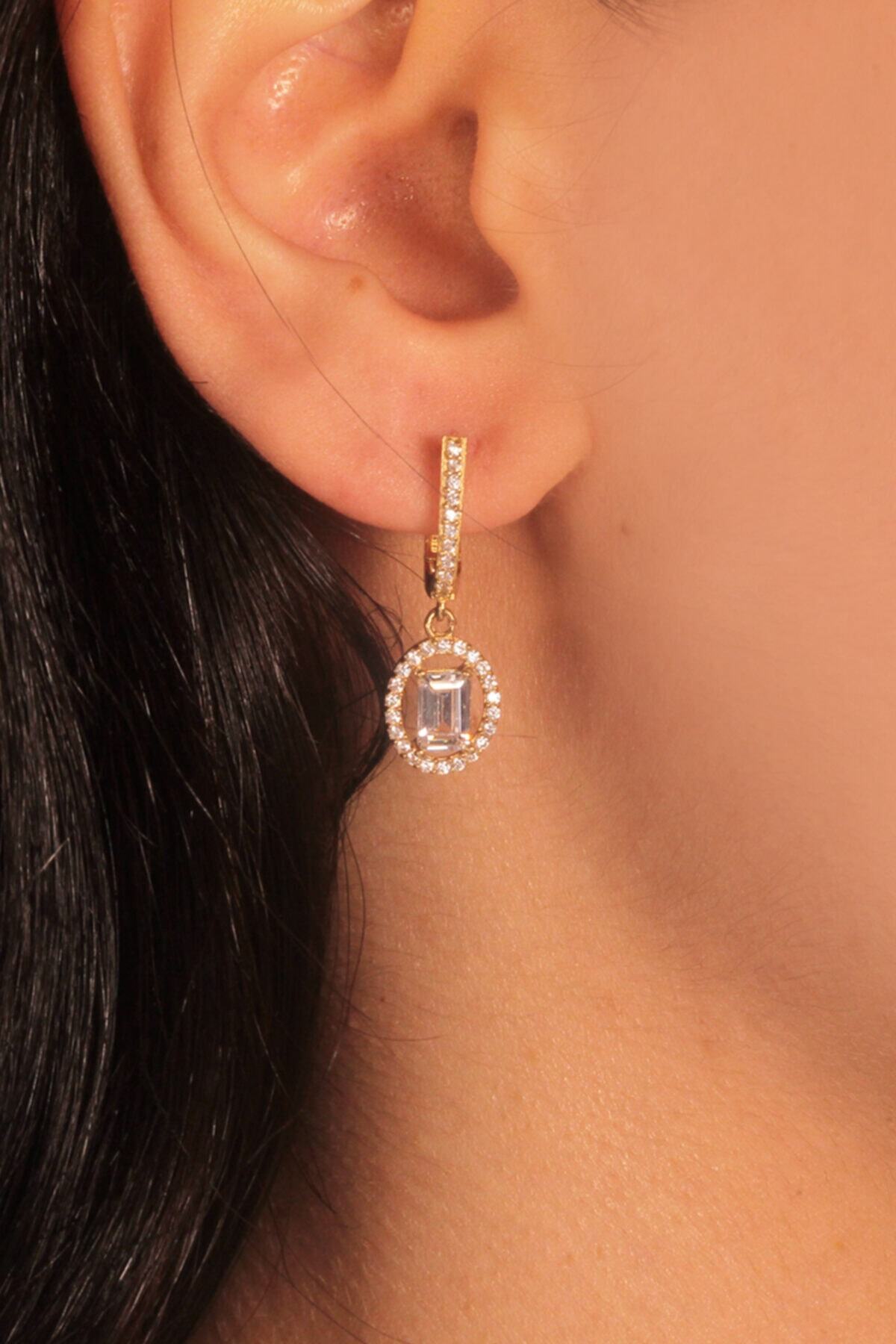 Adil İdil Kuyumculuk 14 Ayar Baget Taş Oval Kesim Küpe