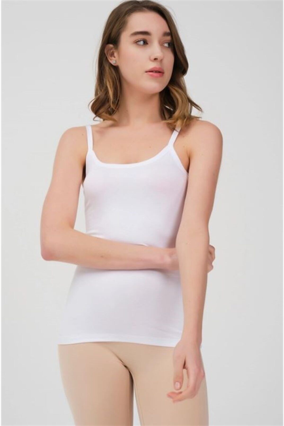 BAYKAR Kadın Ince Askı Bamboo Düz Atlet 3'lü Set 6122 Beyaz
