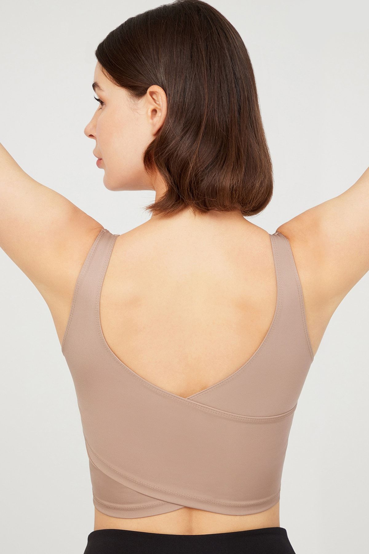 LOS OJOS Bej Hafif Destekli Sırt Detaylı Kaplı Crop Top Büstiyer Cropped