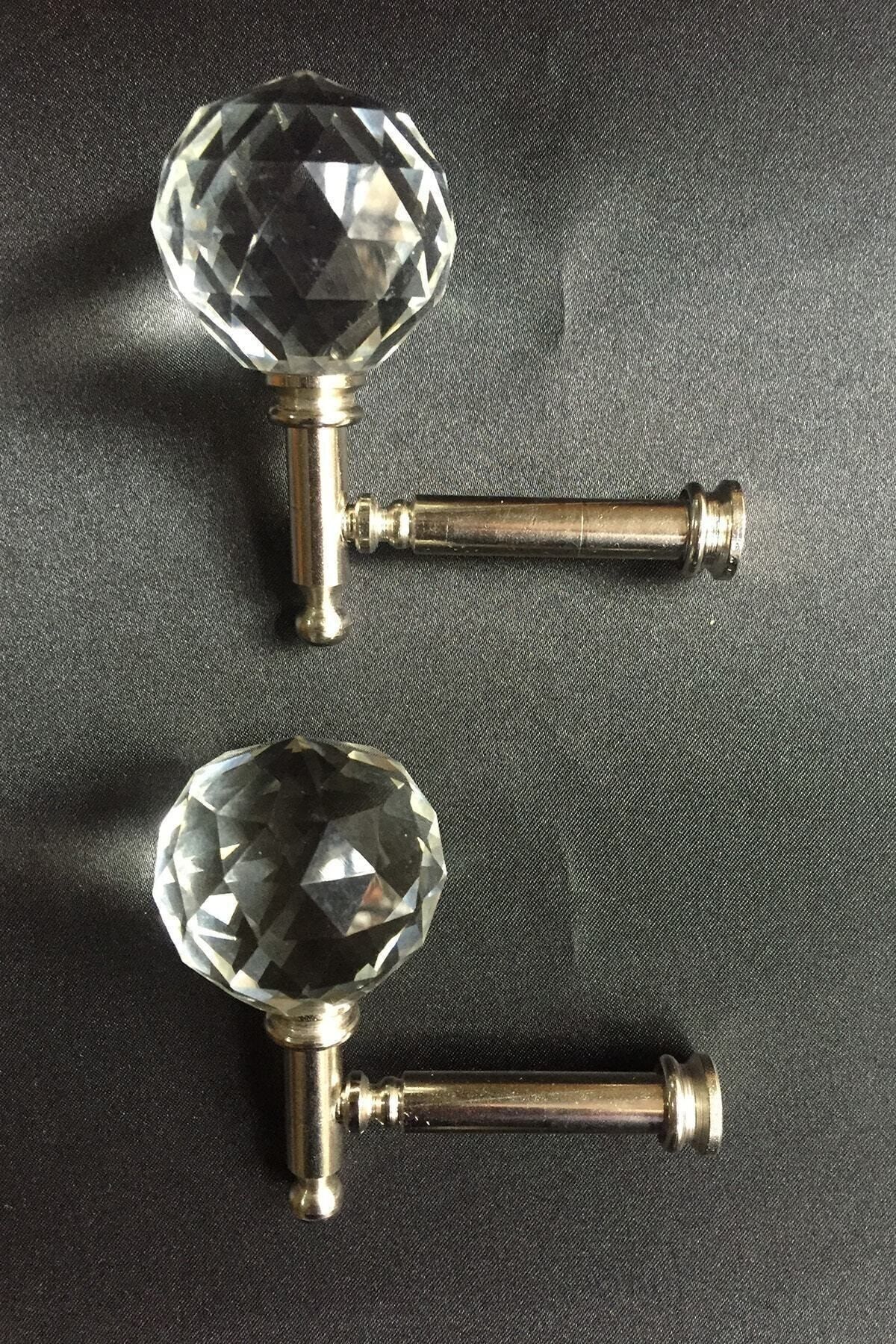 Konur Store Gümüş Rengi Kristal Başlıklı Fon Perde Bağlama Aparatı Metal Renso- 2 Adet