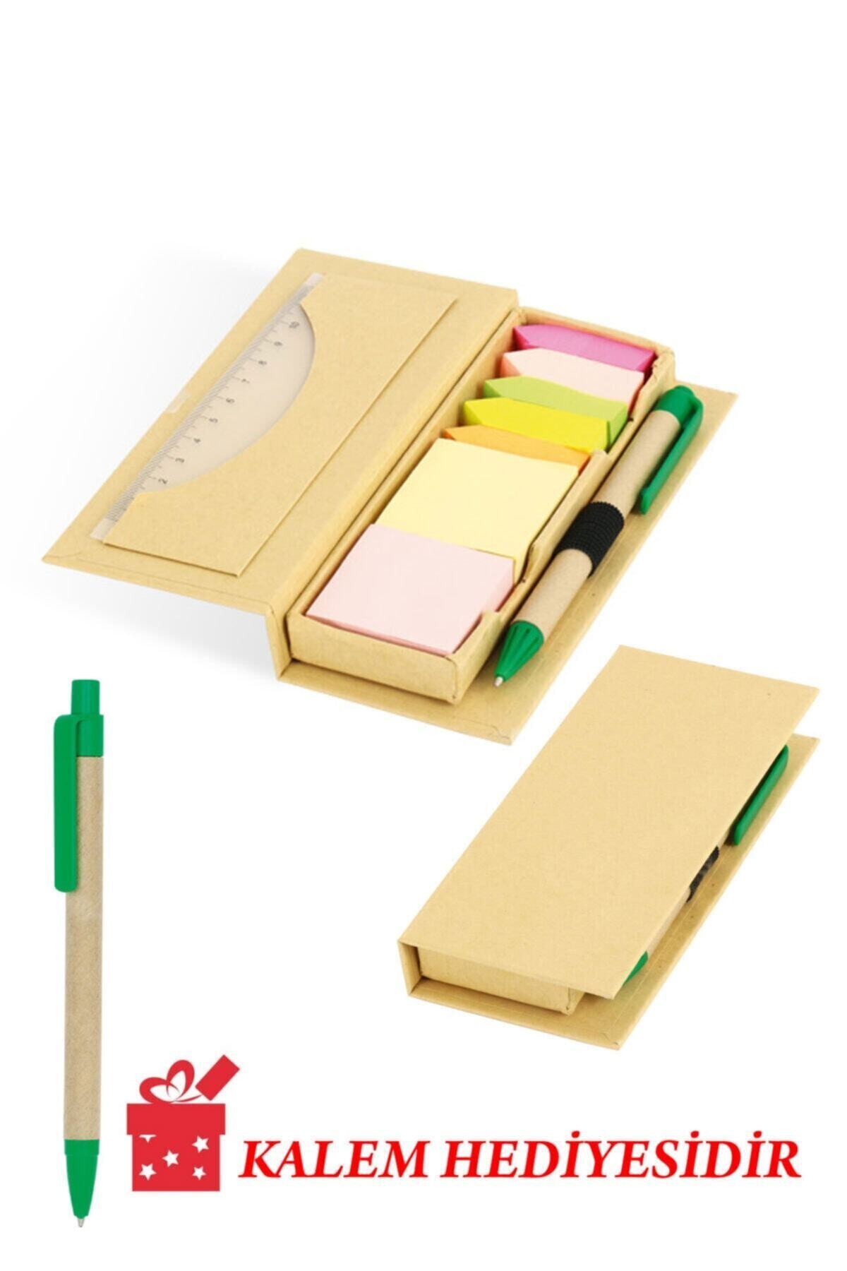 Trend Hediyelik Mini Cetvelli Renkli Yapışkanlı Not Kağıdı Post It Kalemli