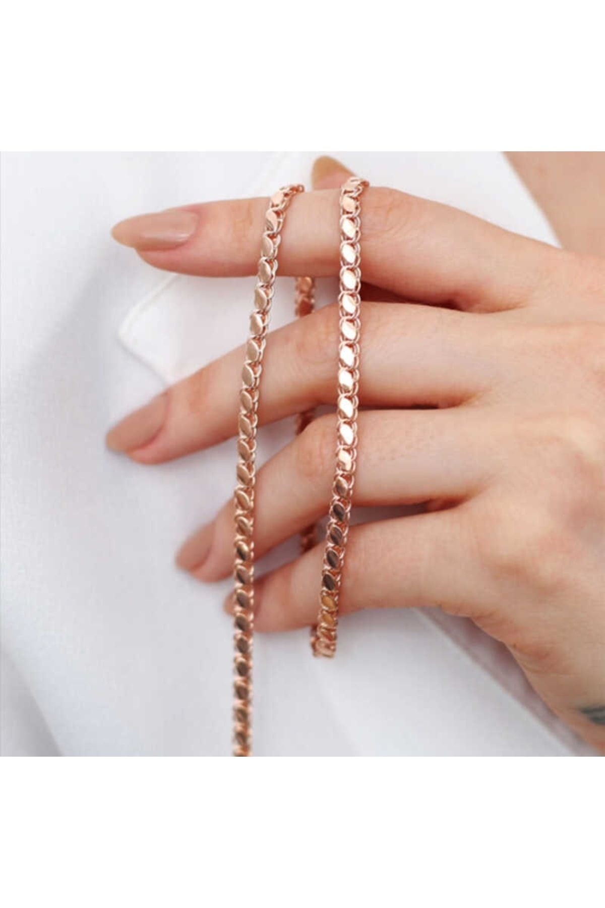 Candie Silver 55 cm Rose Pullu Arpa 925 Ayar Gümüş Kadın Zincir