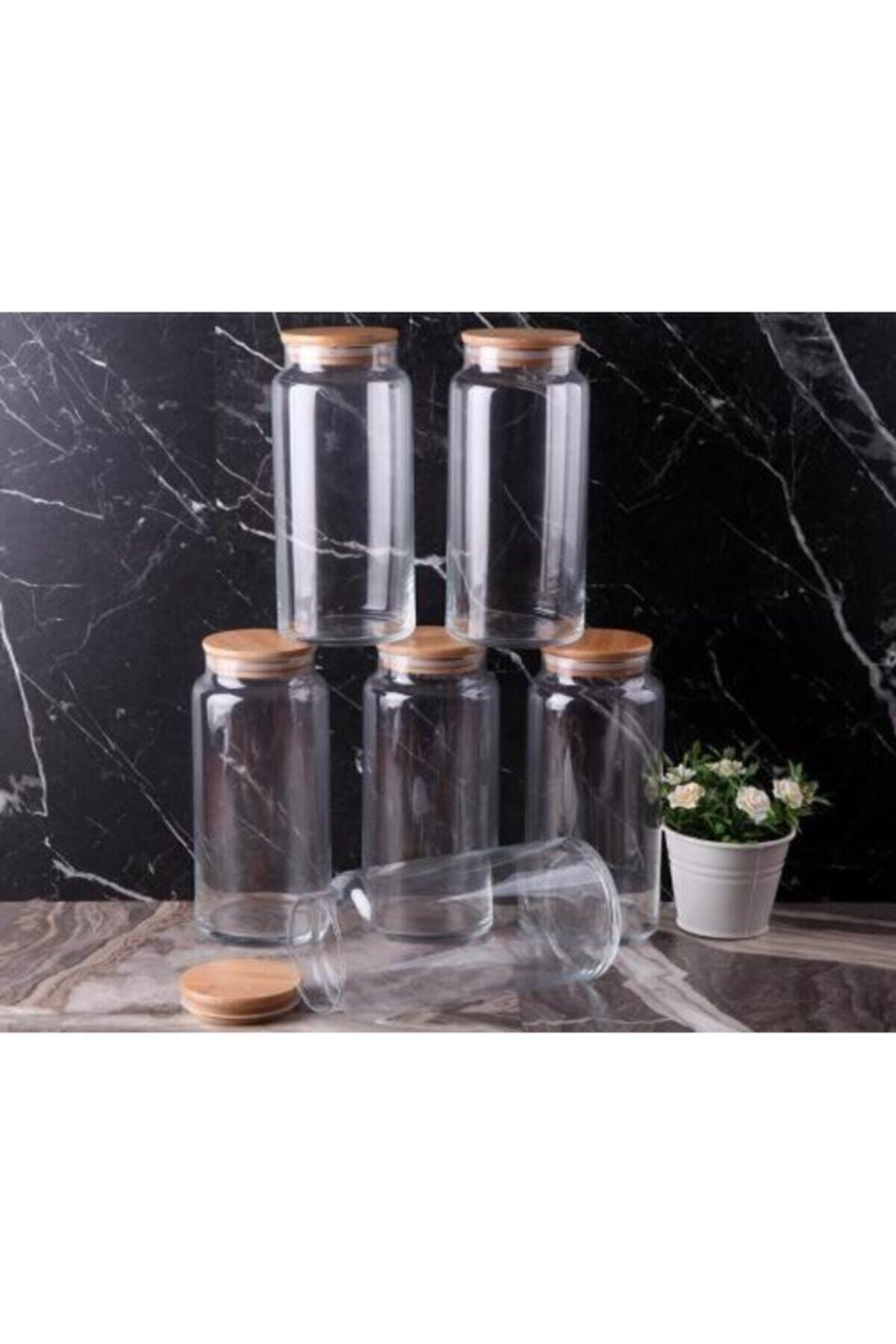 GÖNÜL Karçiçeği Home Konsept Bambu Vakumlu Kapaklı 1,3 Lt Cam Kavanoz 6'lı Set