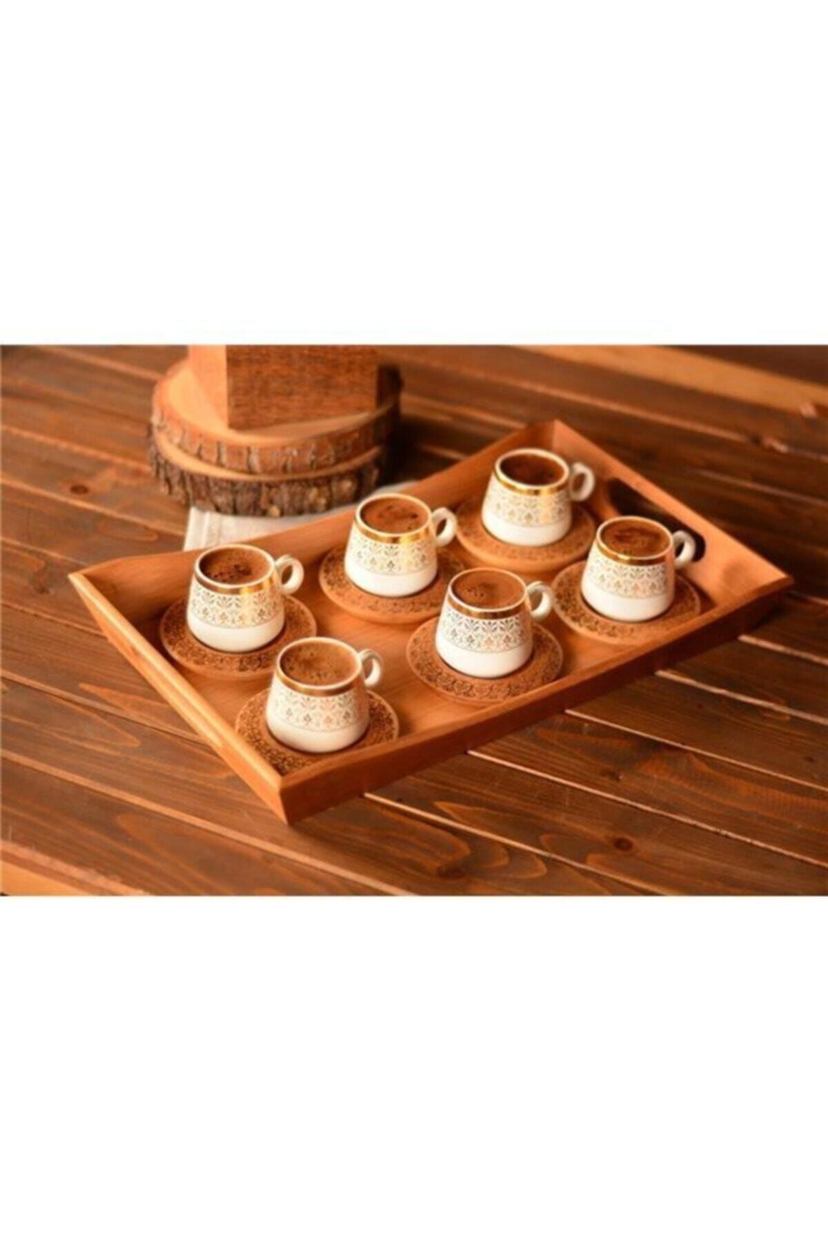 Bambum B0175 Ottoman - 6 Kişilik Kahve Fincan Takımı Seti Desenli Altlıklı
