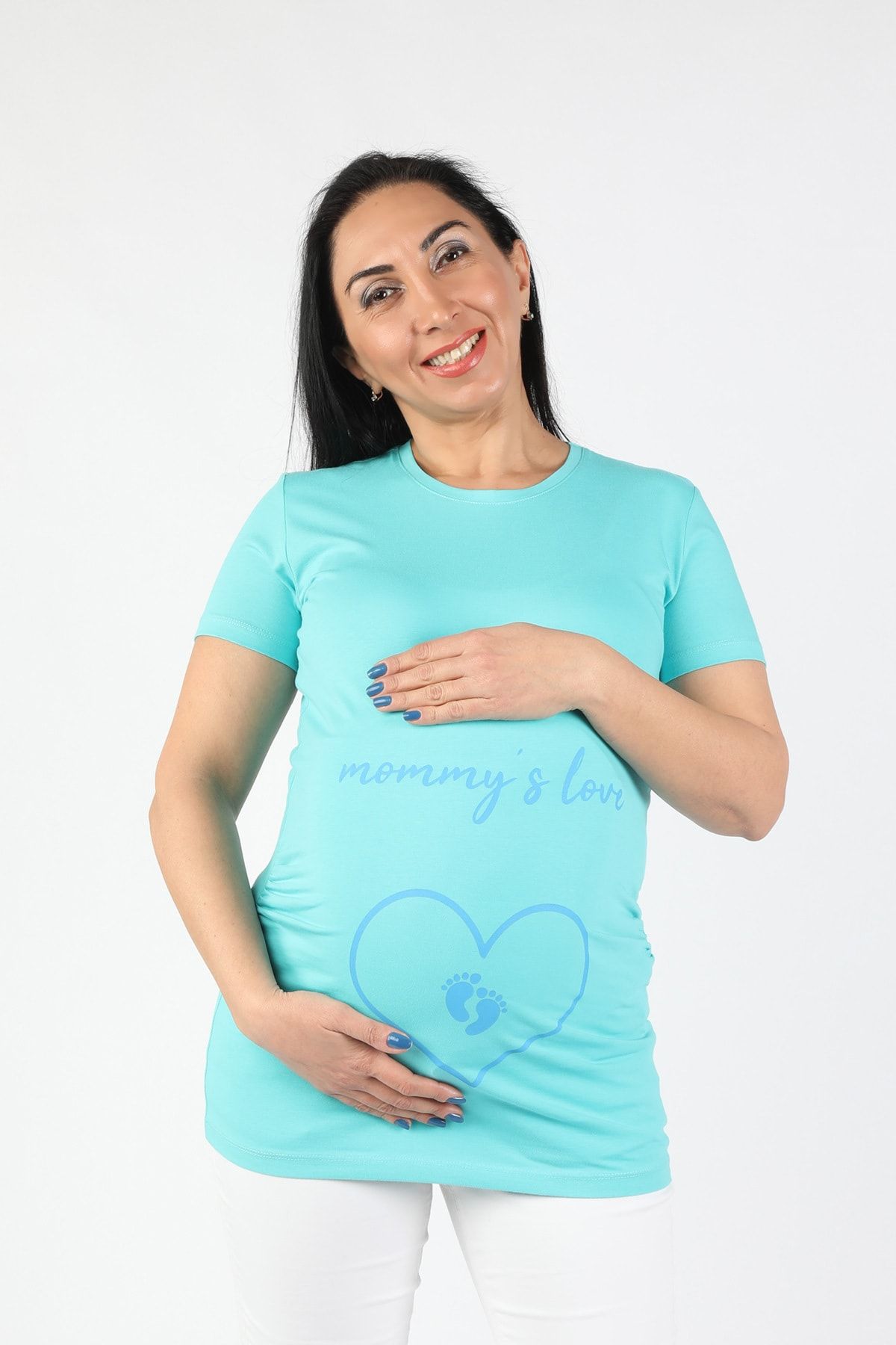 BALİNS Mint Mavi Hamile Mommy Love Tişört