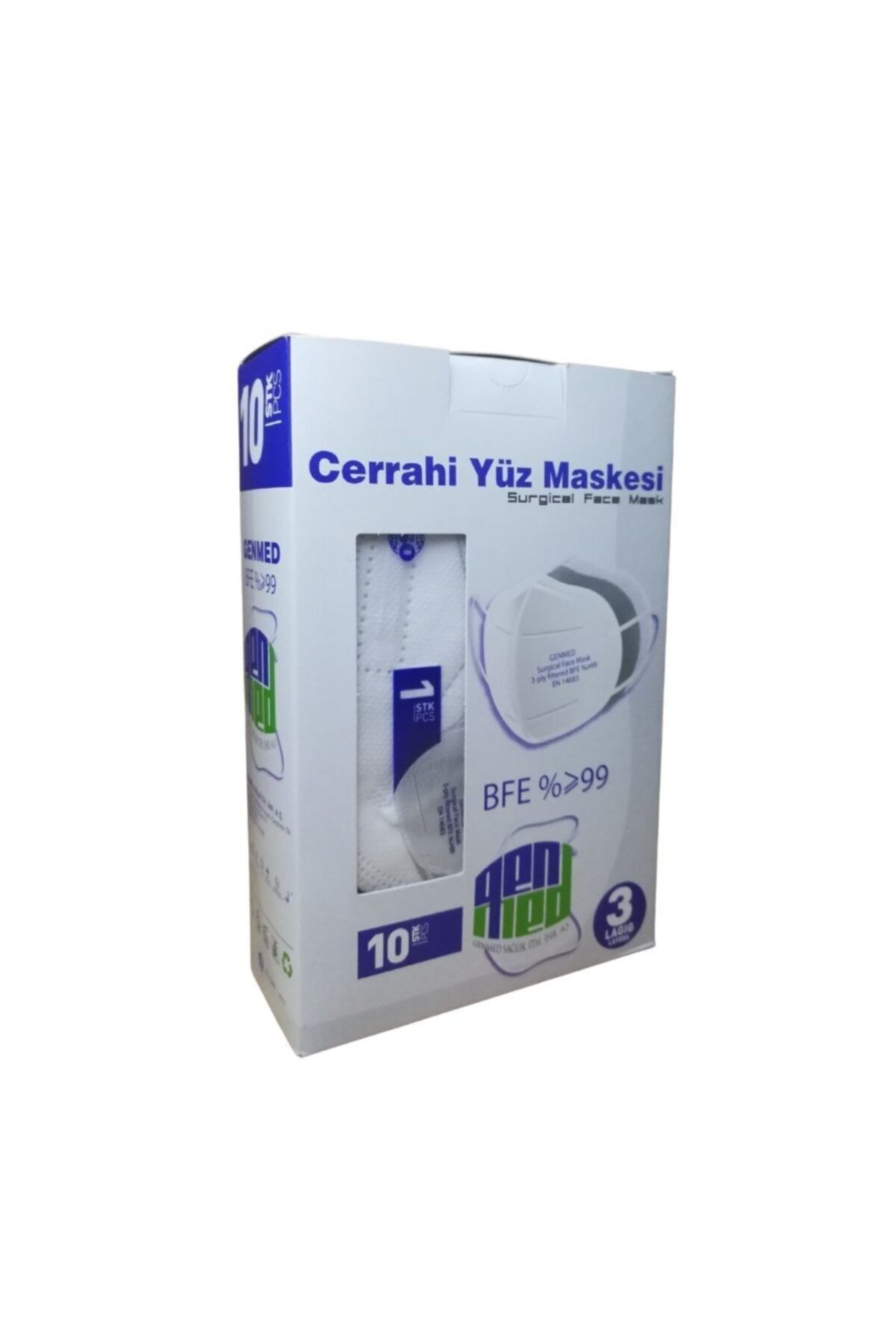 GENMED Beyaz Cerrahi Yüz Maskesi Bfe % 99 10 Adet