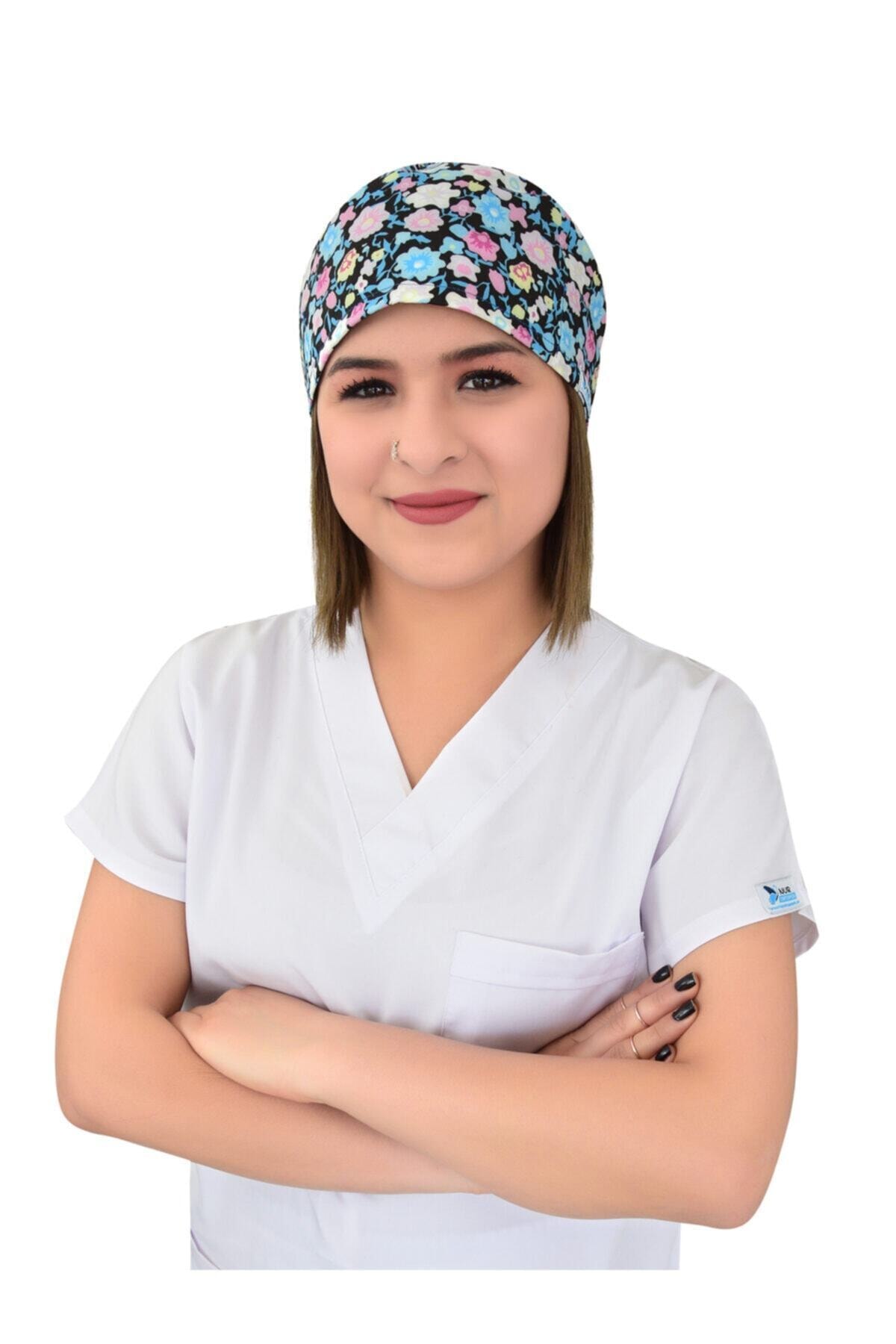 Nur Ortopedi Forma Bahar Çiçekleri Desenli Doktor Hemşire Hastane Medikal Cerrahi Bonesi
