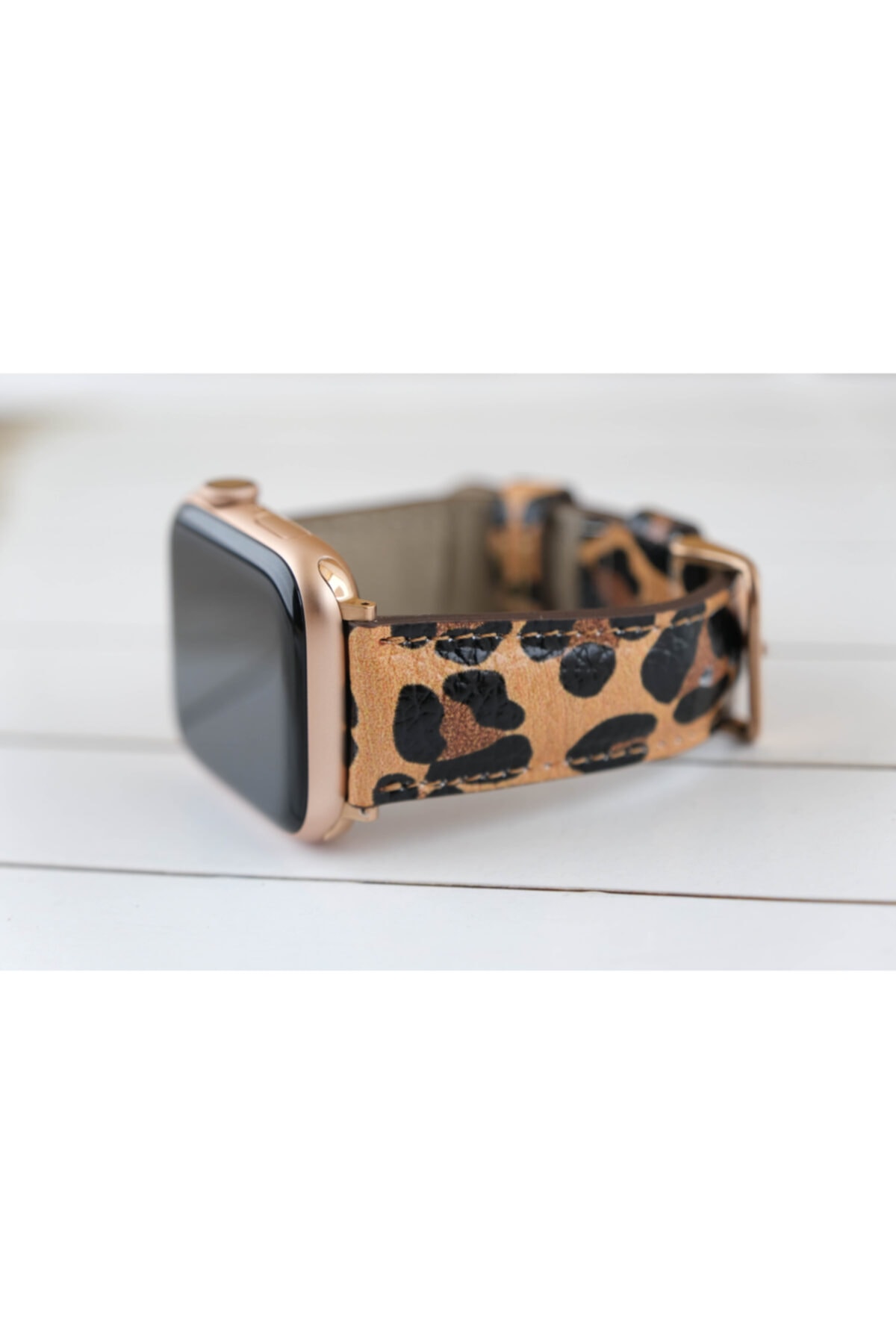 CCBROS Apple Watch Kordon - 38-40-42-44mm Apple Watch Deri Leopar Desenli Kordon