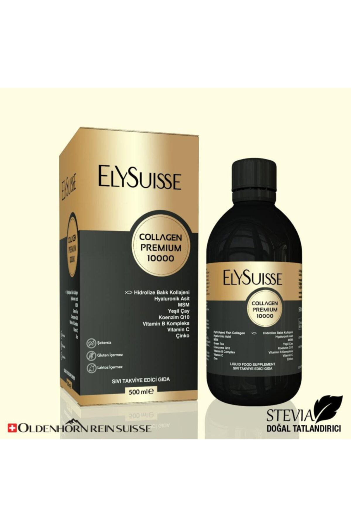 ElySuisse Collagen Premium 10000 - 500 ml - 10.000 mg Hidrolize Balık Kolajeni - Vişne Aromalı