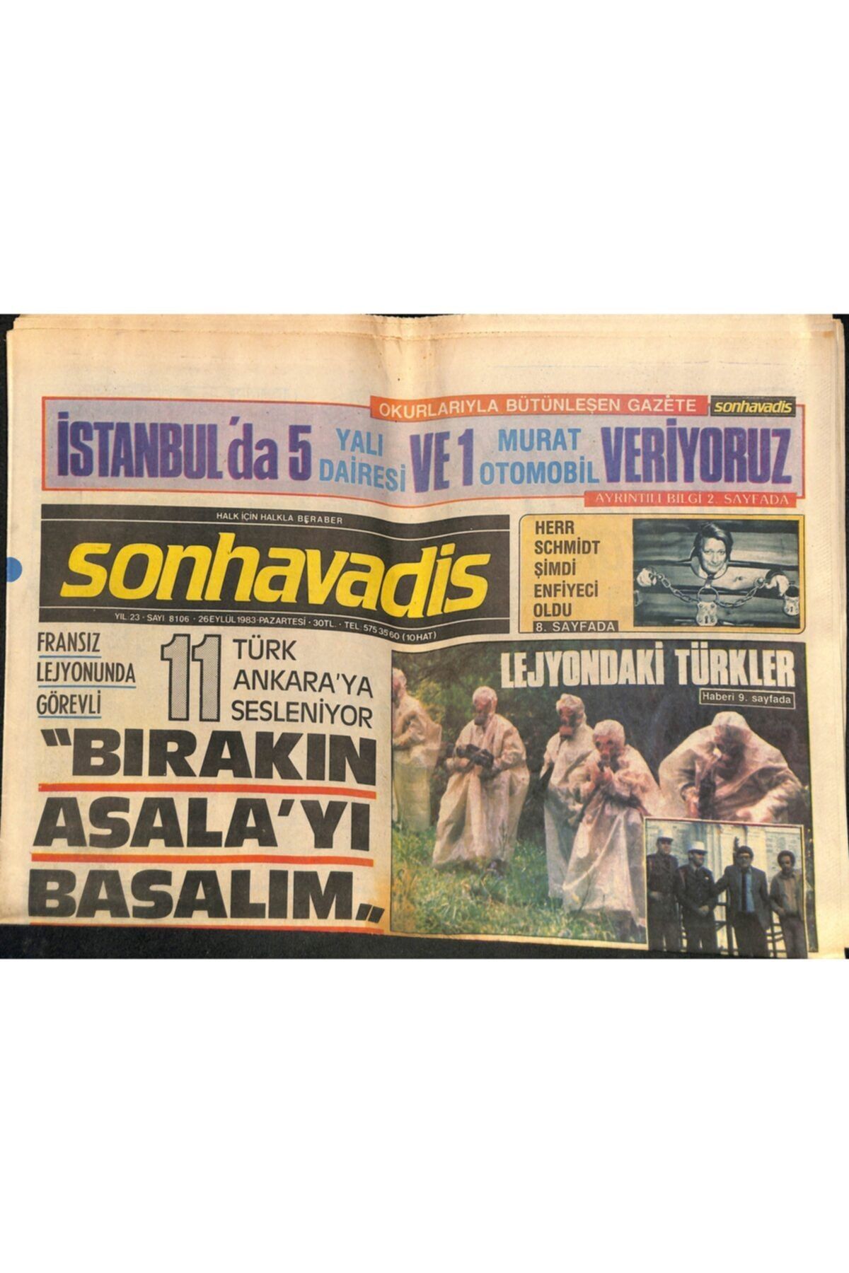 Gökçe Koleksiyon Son Havadis Gazetesi 26 Eylül 1983 - Bülent Ersoy : Zeki Müren'den Böyle Bir Konser Beklemezdim ''