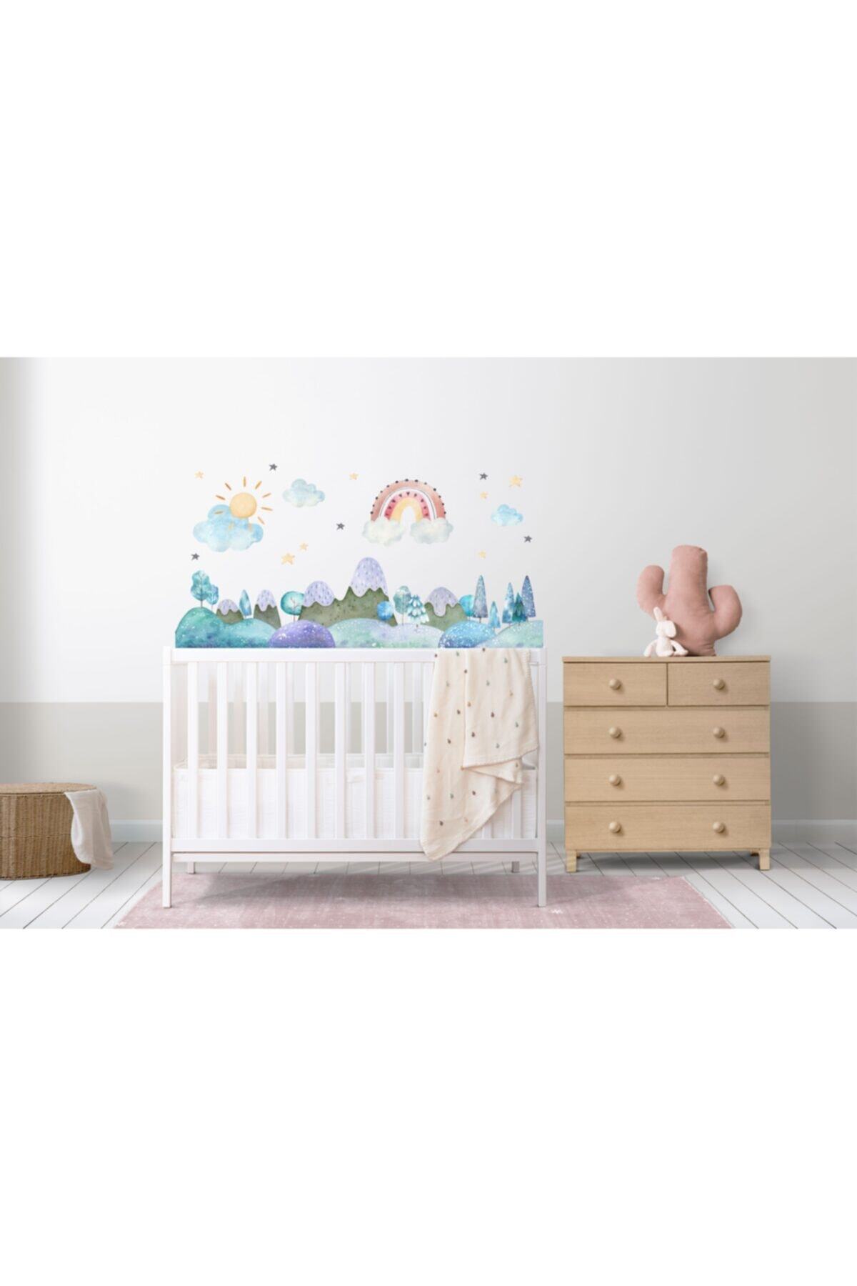 Koala Mood Baby Shower Pastel Çocuk Odası Doğa Orman Gökkuşağı Duvar Sticker Seti
